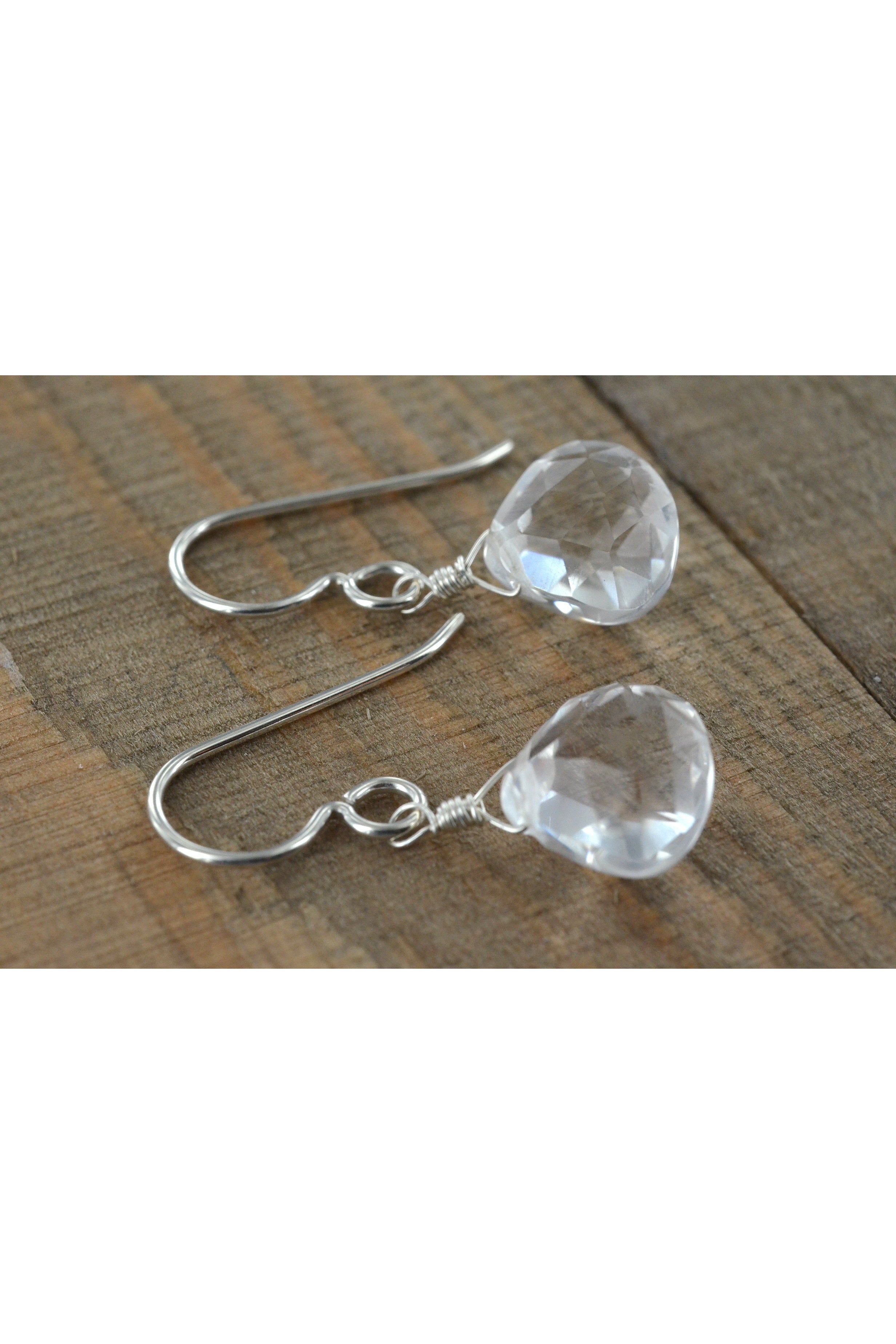 Rock Crystal Quartz Silver Dainty Silver Teardrop Earrings