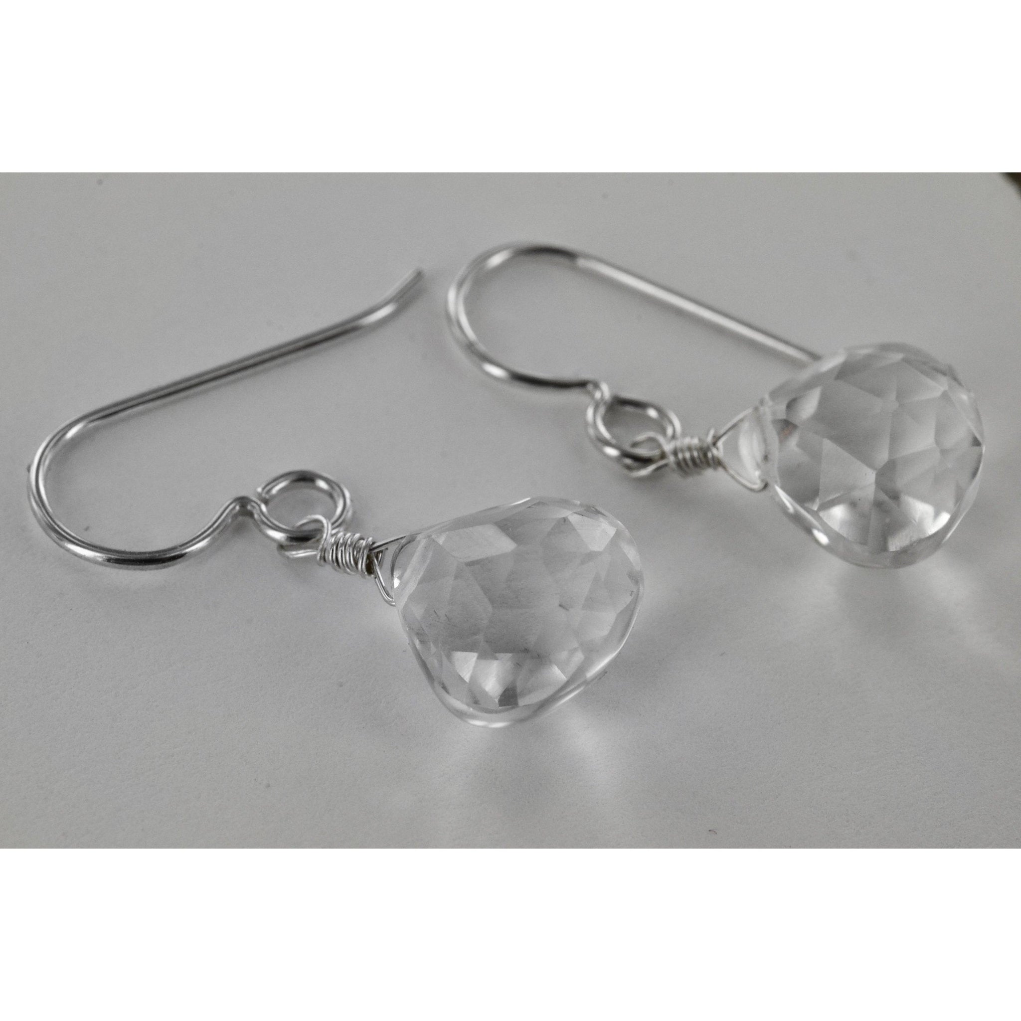 Rock Crystal Quartz Silver Dainty Silver Teardrop Earrings