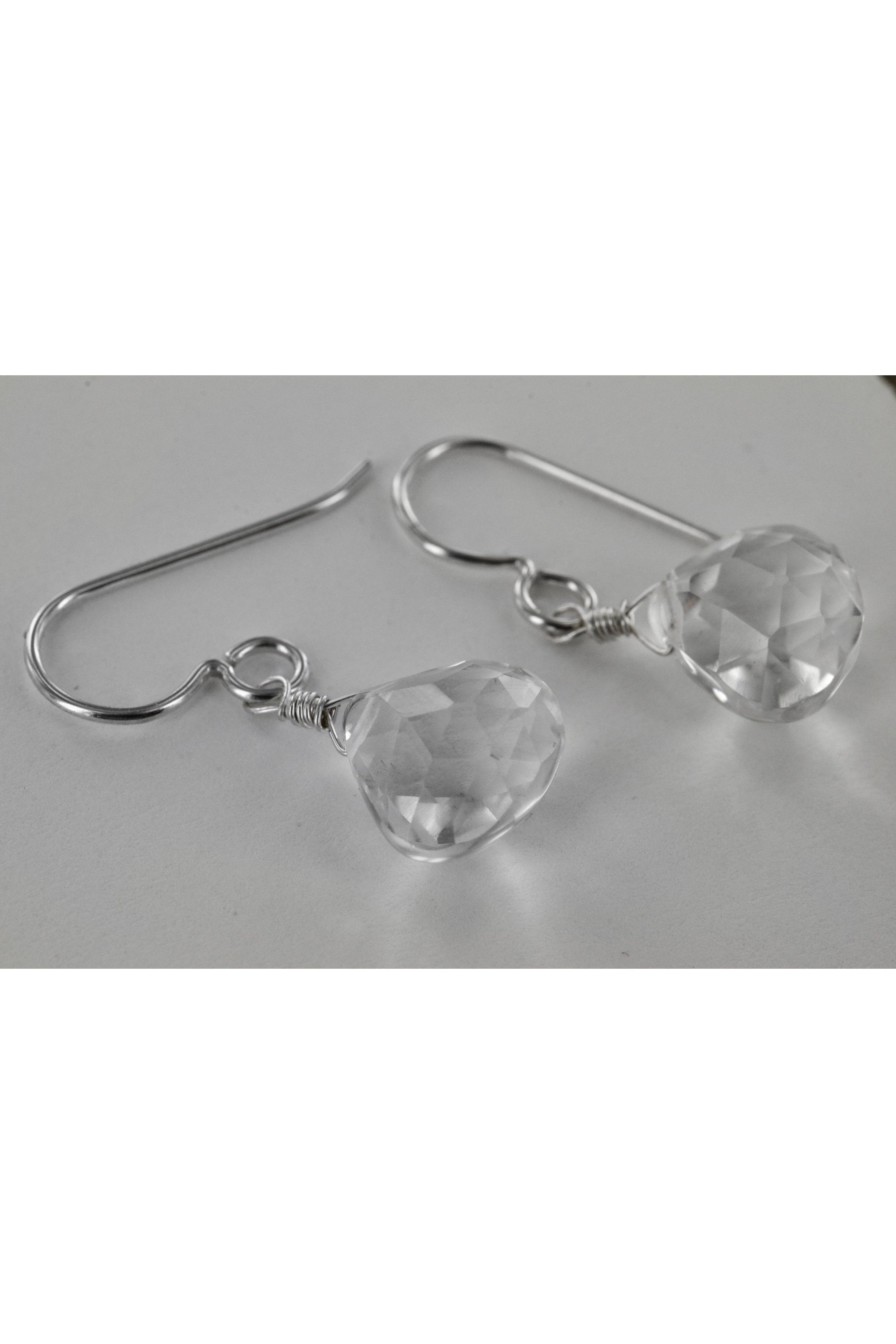 Rock Crystal Quartz Silver Dainty Silver Teardrop Earrings