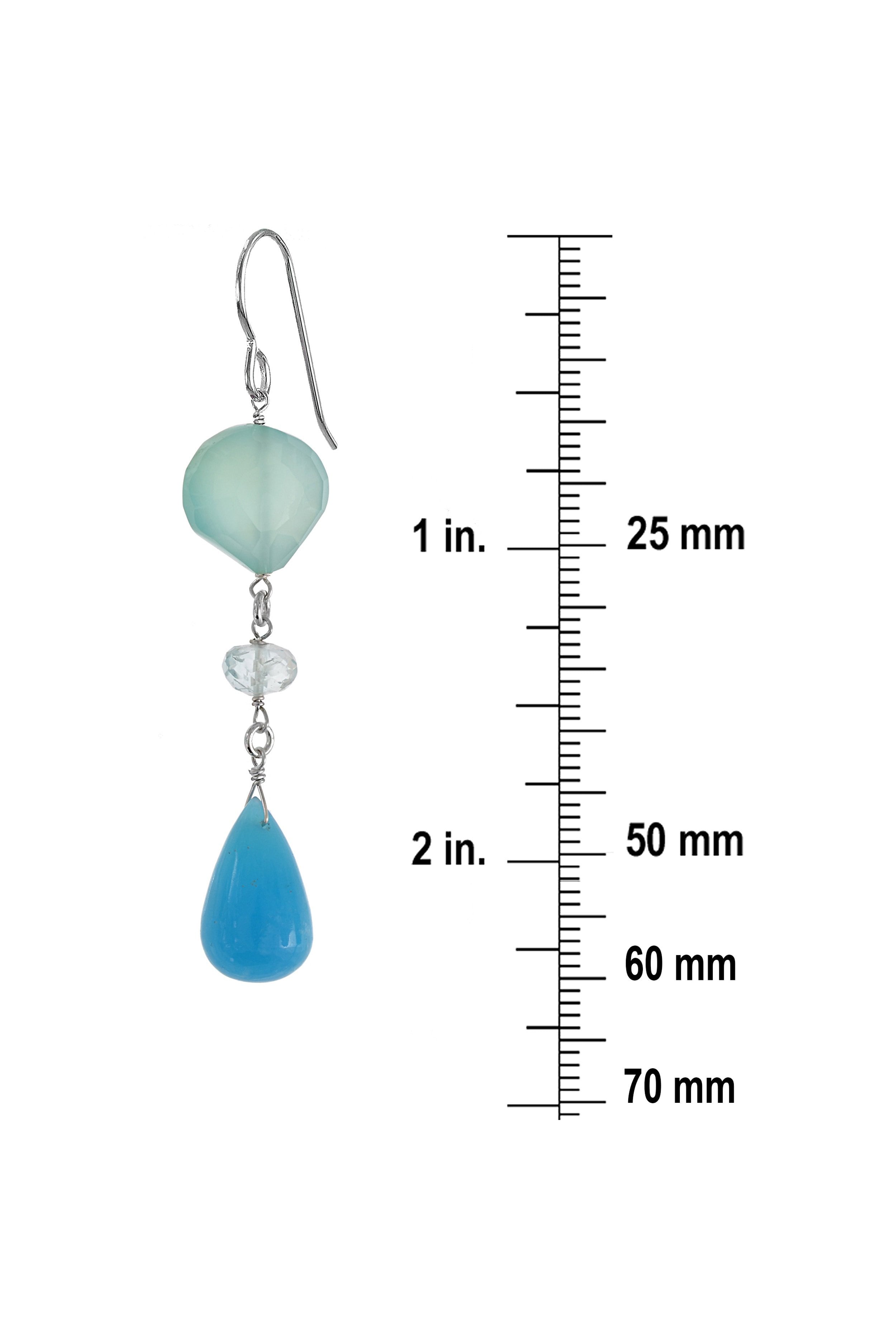 Blue Hemimorphite, Aquamarine, Chalcedony Gem Earrings