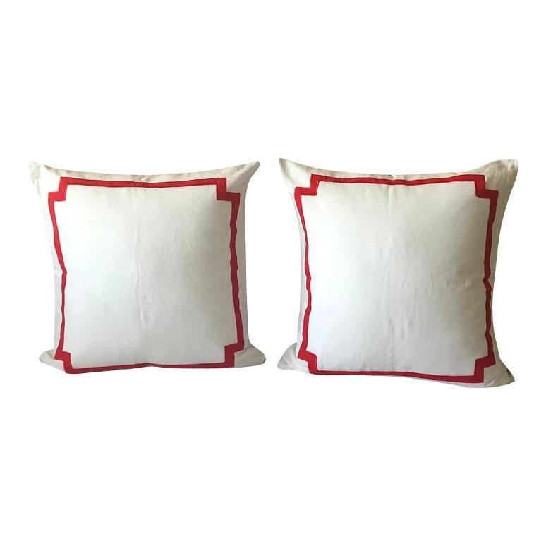 White Red Trim Pillows, Decorative Pillows for Bedroom