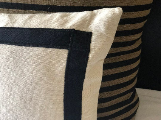 White Black Designer Shams, Trim Cotton Cushion Covers
