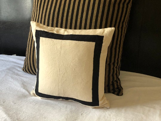 White Black Designer Shams, Trim Cotton Cushion Covers