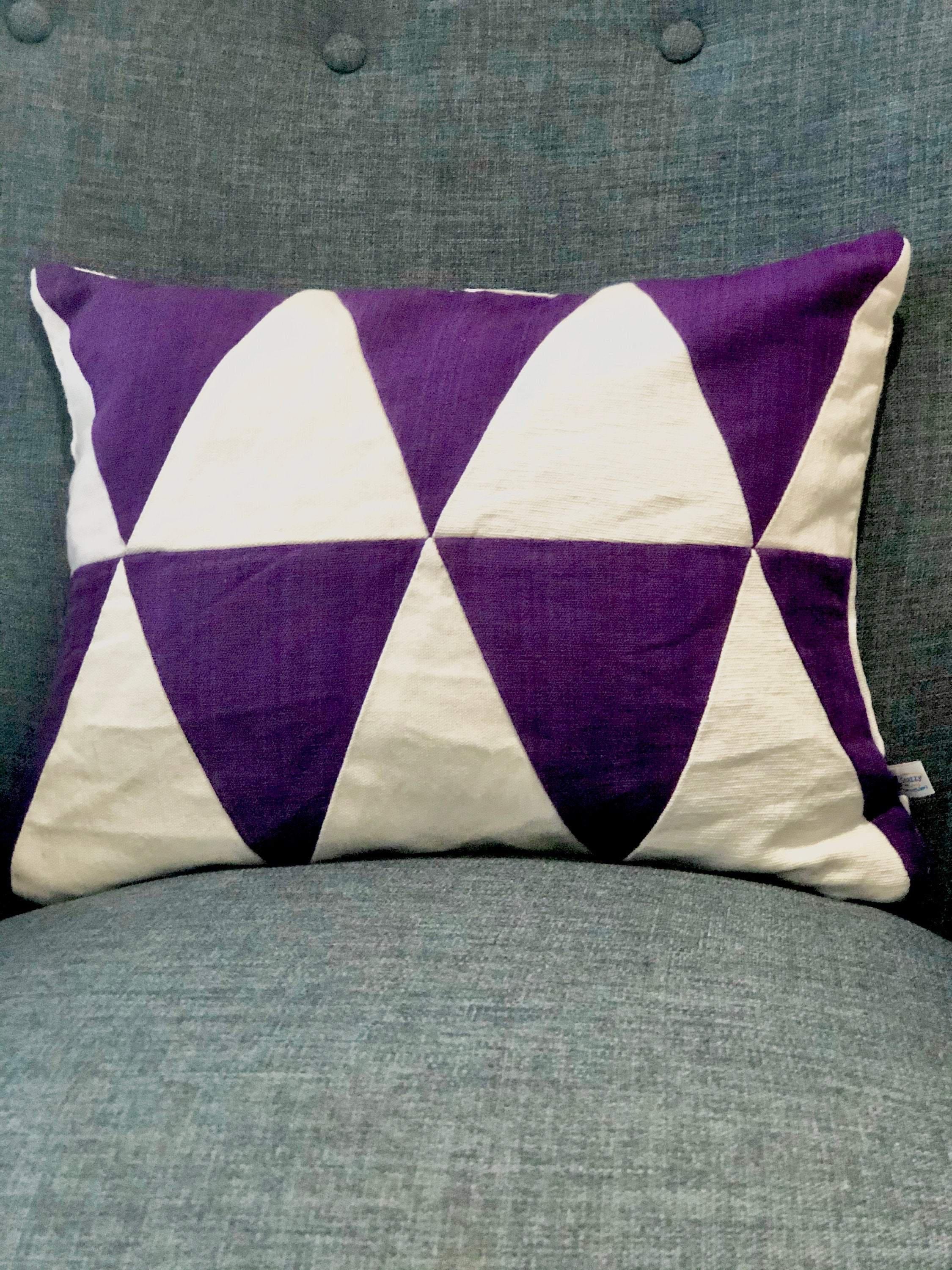 Upcycle Purple white Decor,  Purple Lumbar cotton pillows