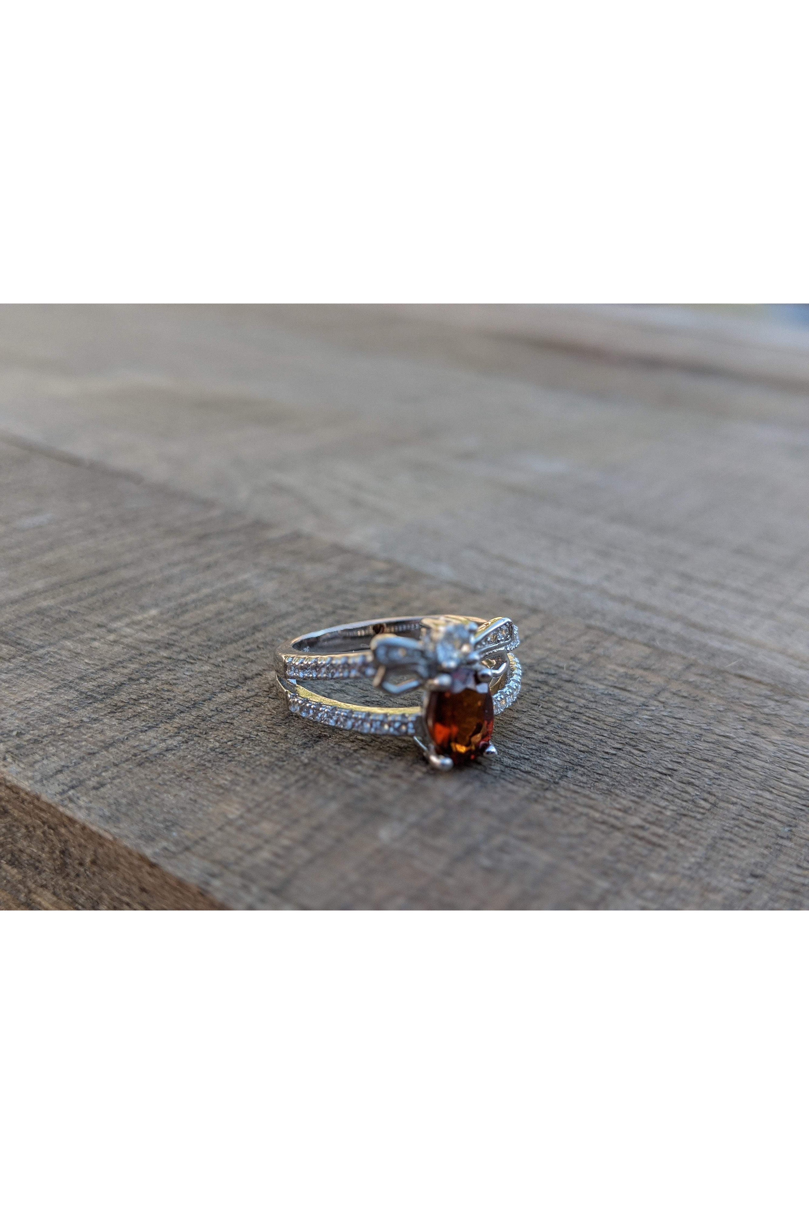 Bee Ring, Dark Orange Red Hessonite Garnet