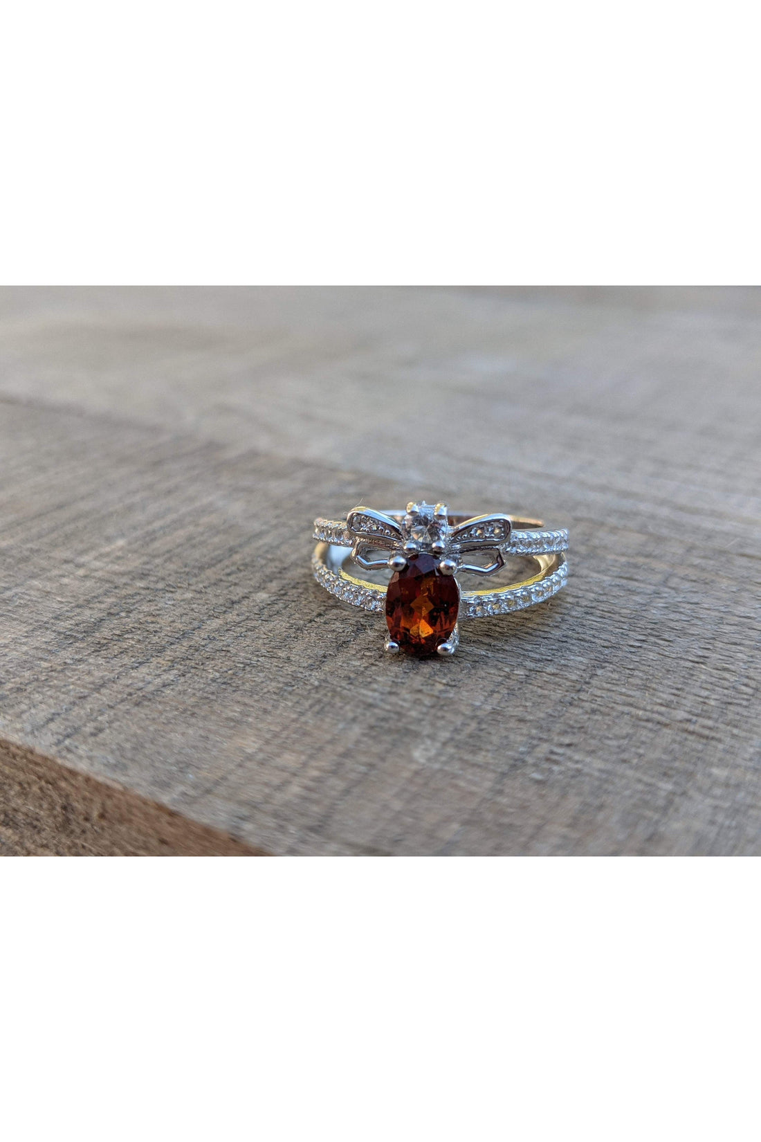Bee Ring, Dark Orange Red Hessonite Garnet