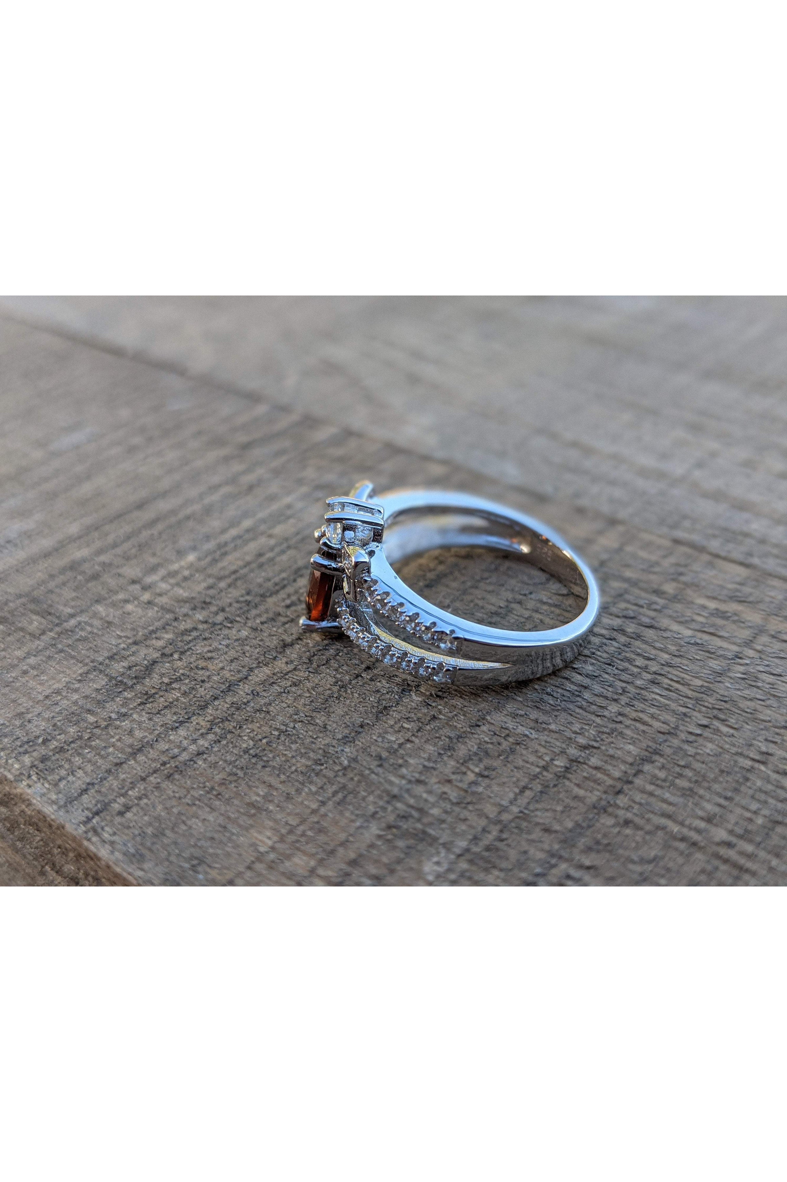 Bee Ring, Dark Orange Red Hessonite Garnet