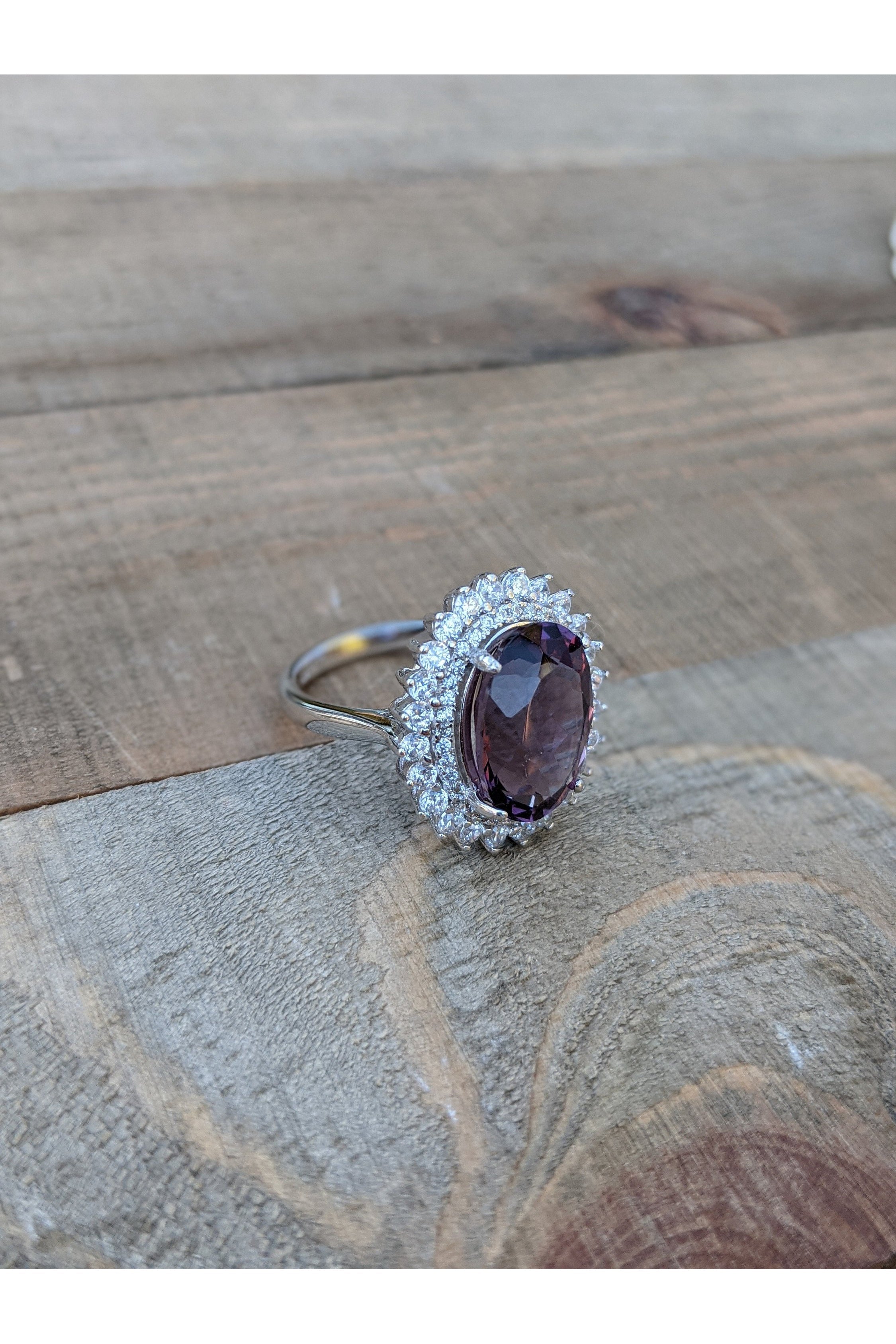 Amethyst Cluster Silver Ring with CZ