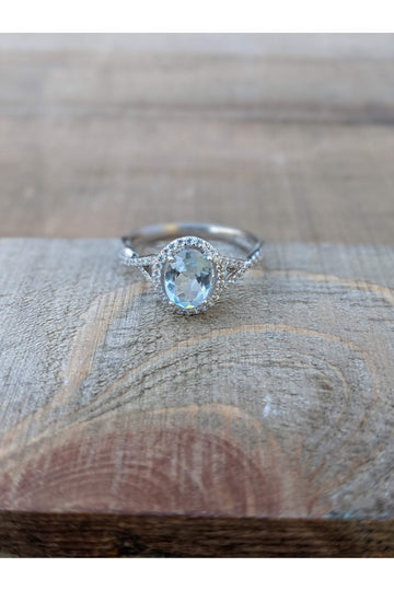 Aquamarine Ring, Blue Gemstone, CZ Engagement Ring