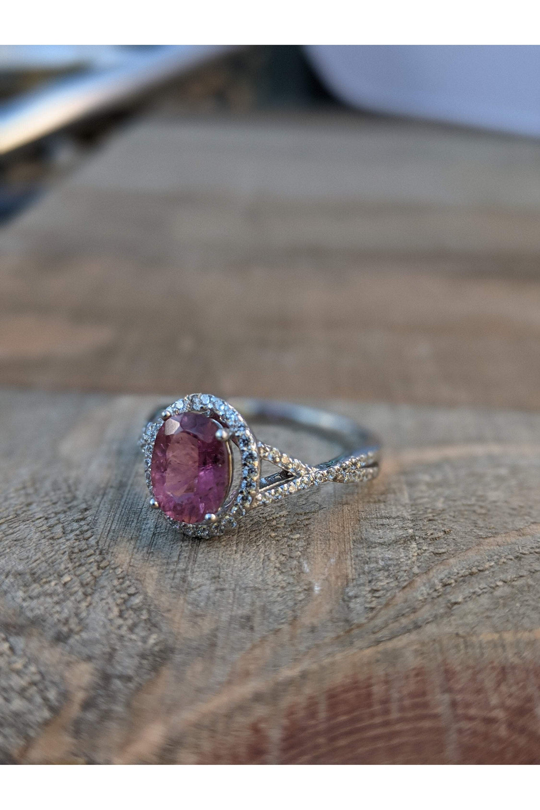 Pink Tourmaline Oval Gemstone Halo Ring