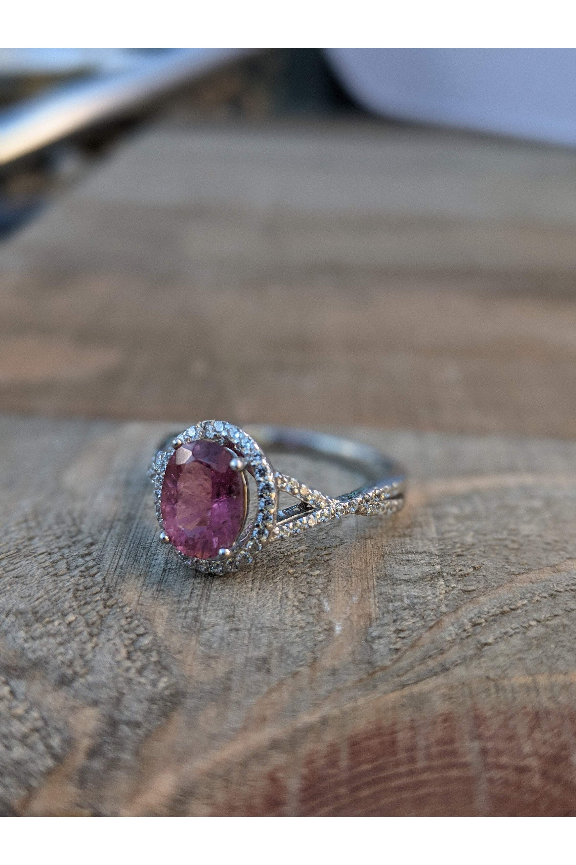 Pink Tourmaline Oval Gemstone Halo Ring