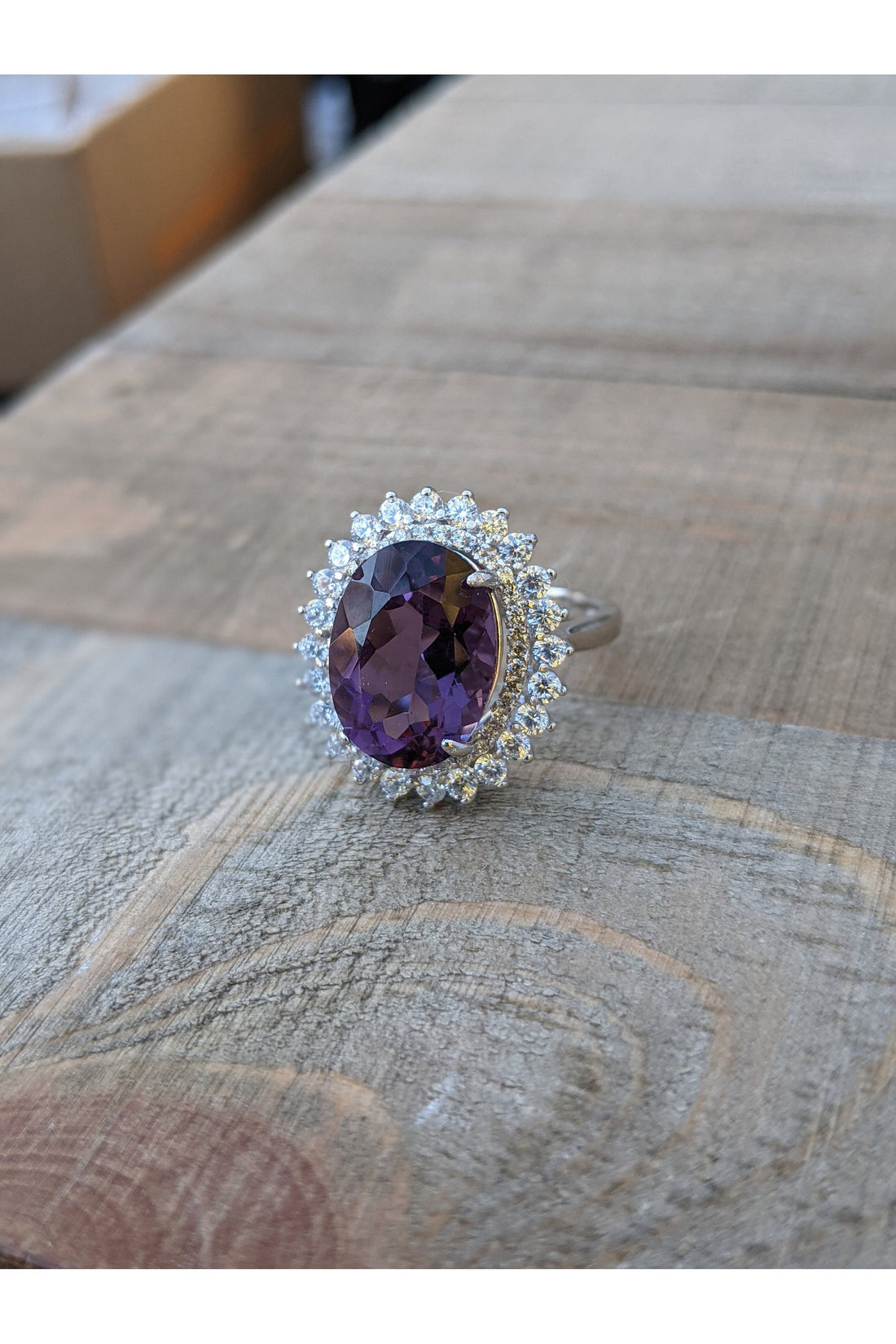 Amethyst Cluster Silver Ring with CZ
