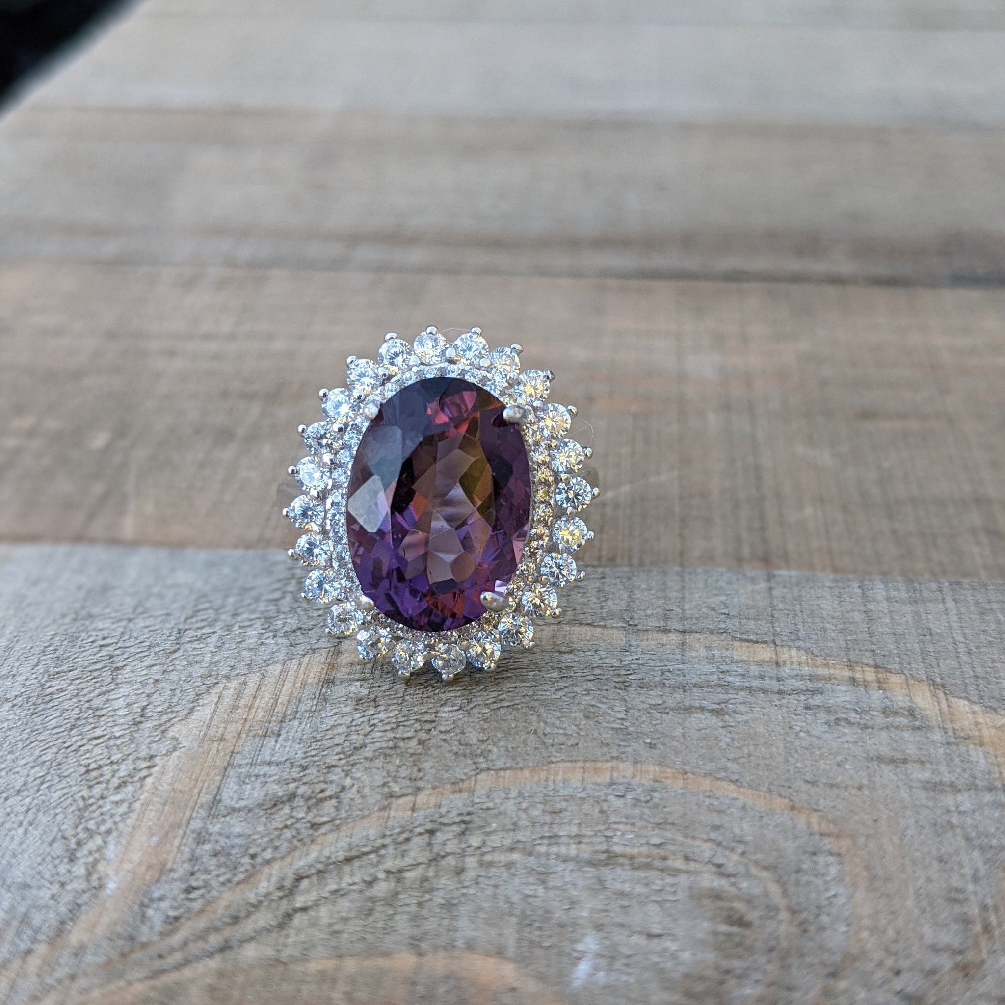 Amethyst Cluster Silver Ring with CZ