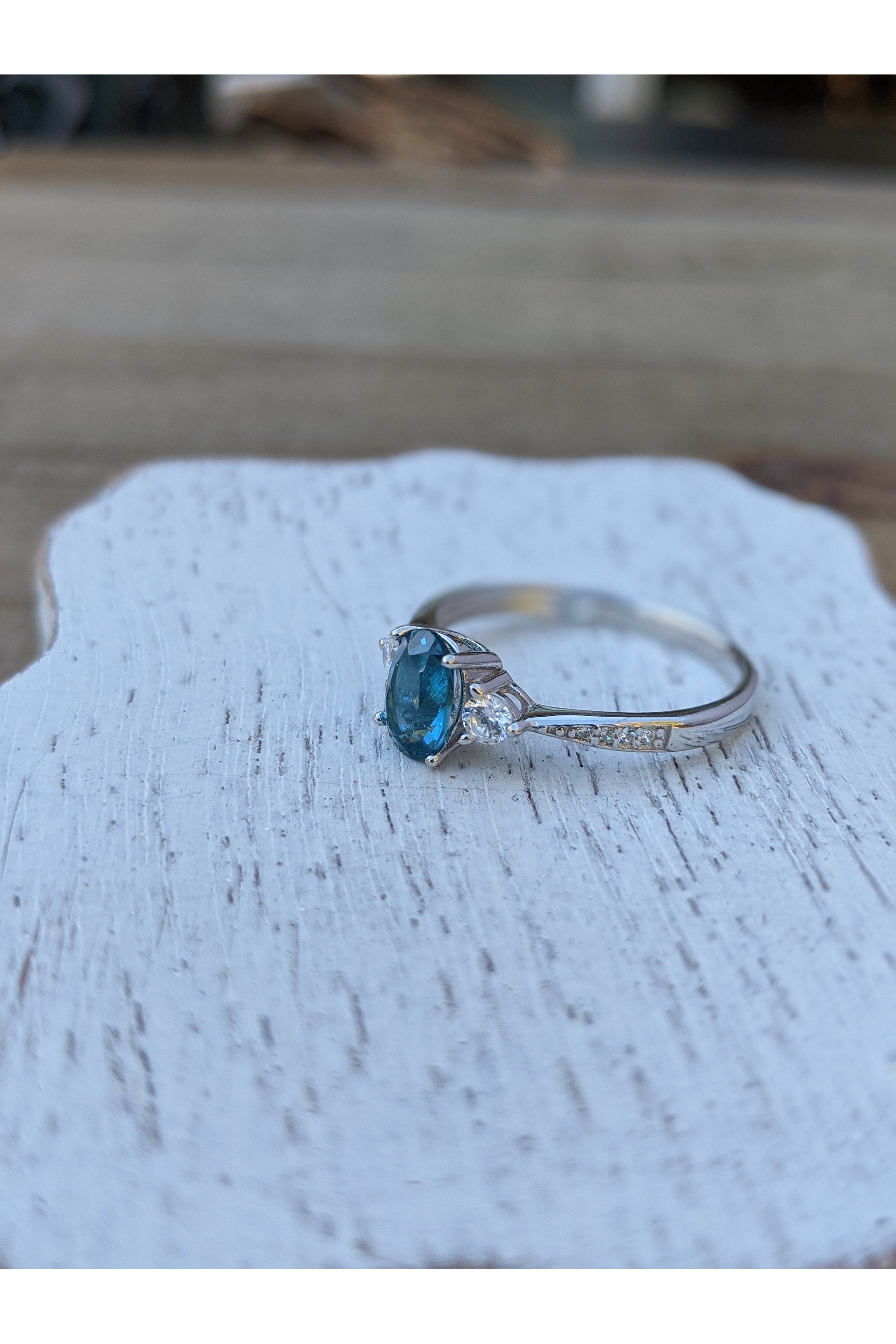Blue Gemstone Silver Ring, London Blue Topaz, CZ
