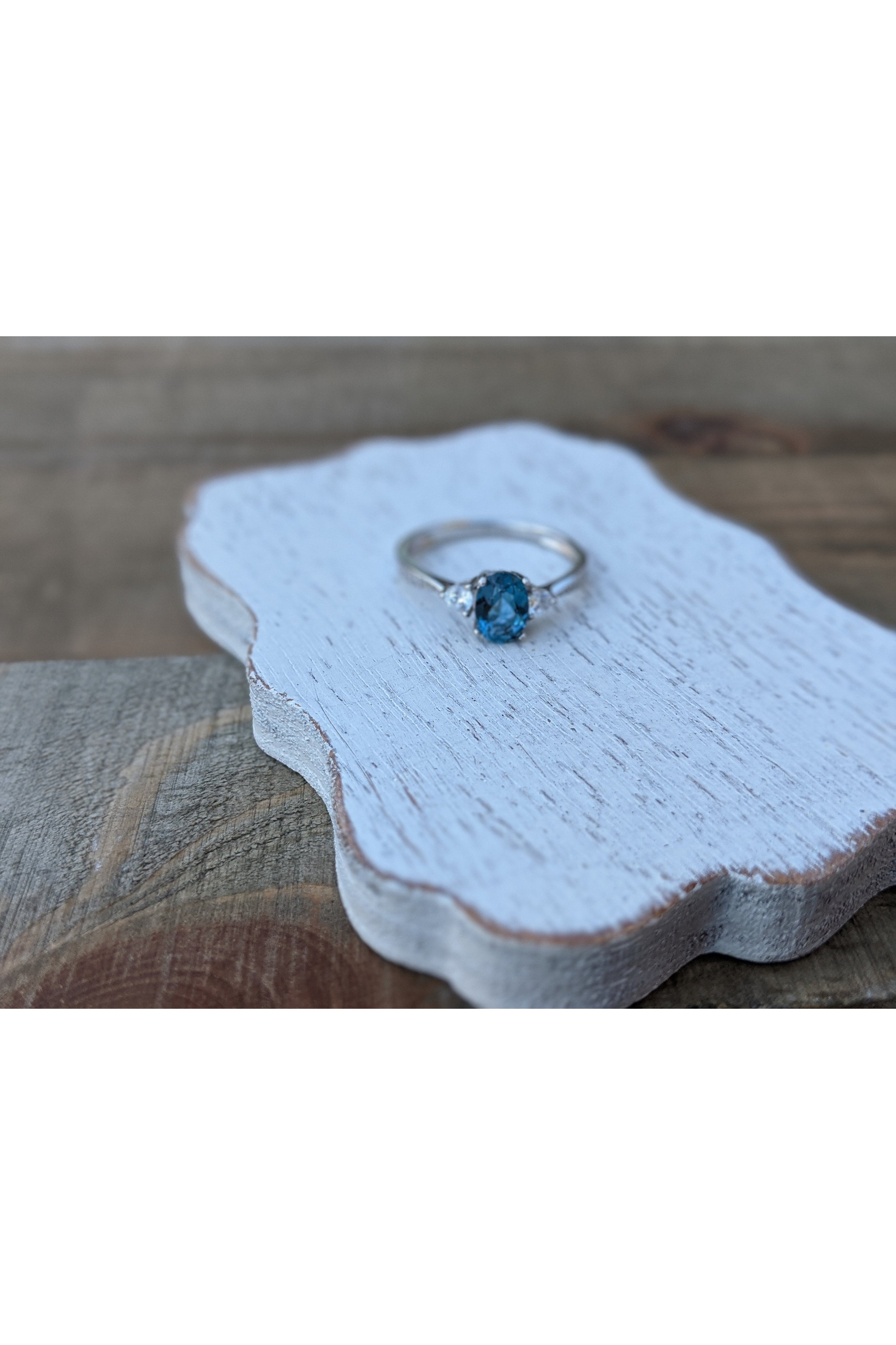 Blue Gemstone Silver Ring, London Blue Topaz, CZ
