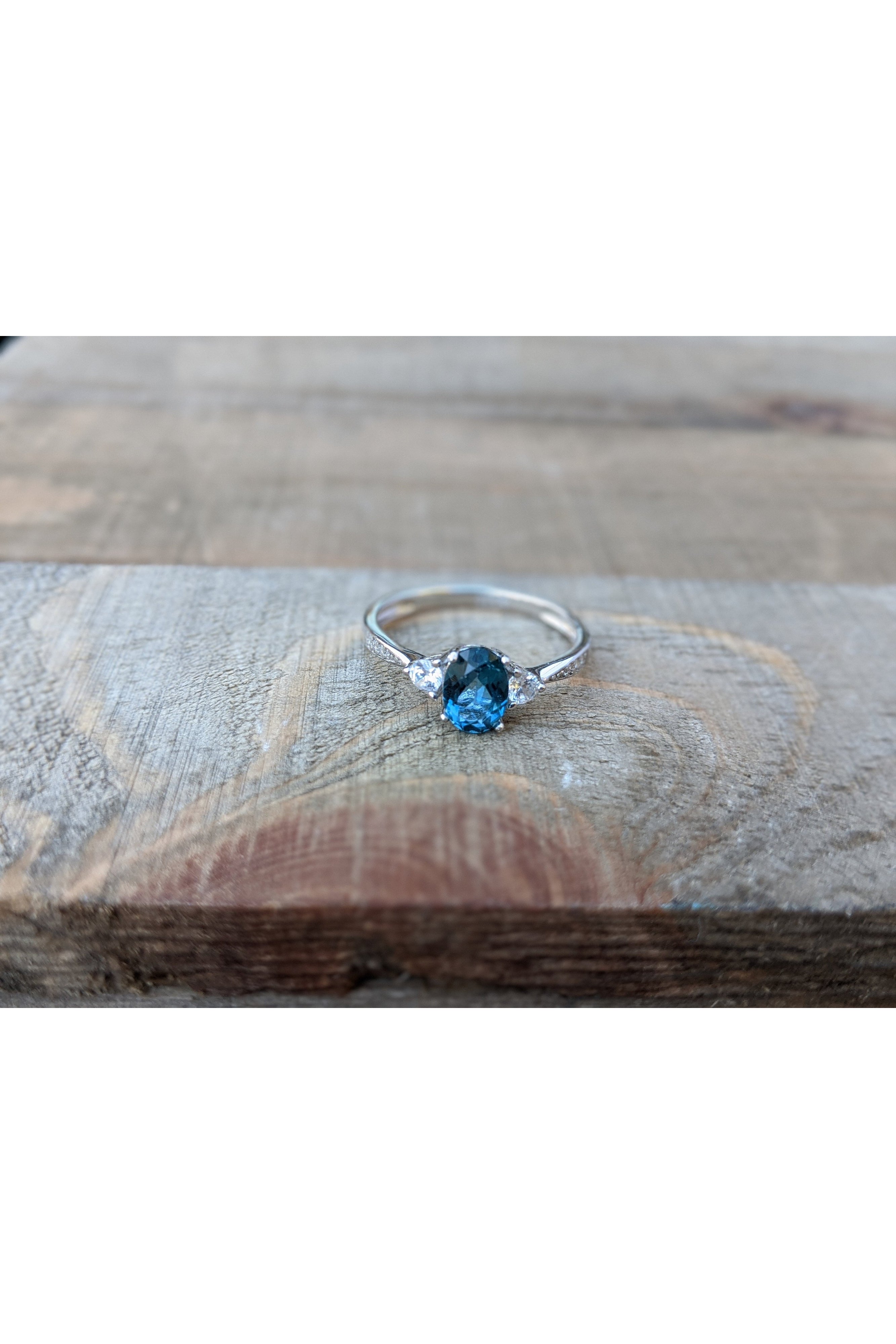 Blue Gemstone Silver Ring, London Blue Topaz, CZ
