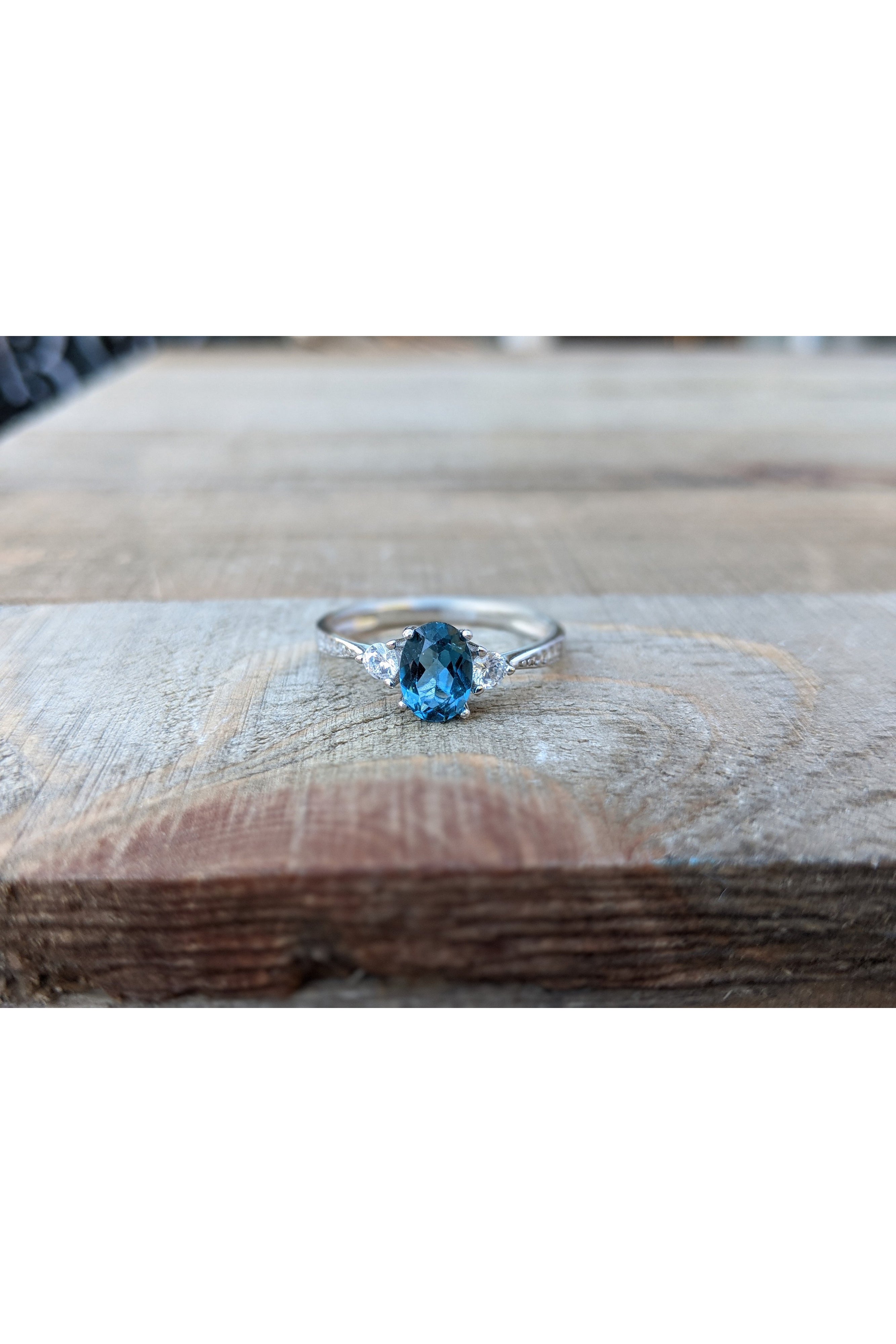 Blue Gemstone Silver Ring, London Blue Topaz, CZ