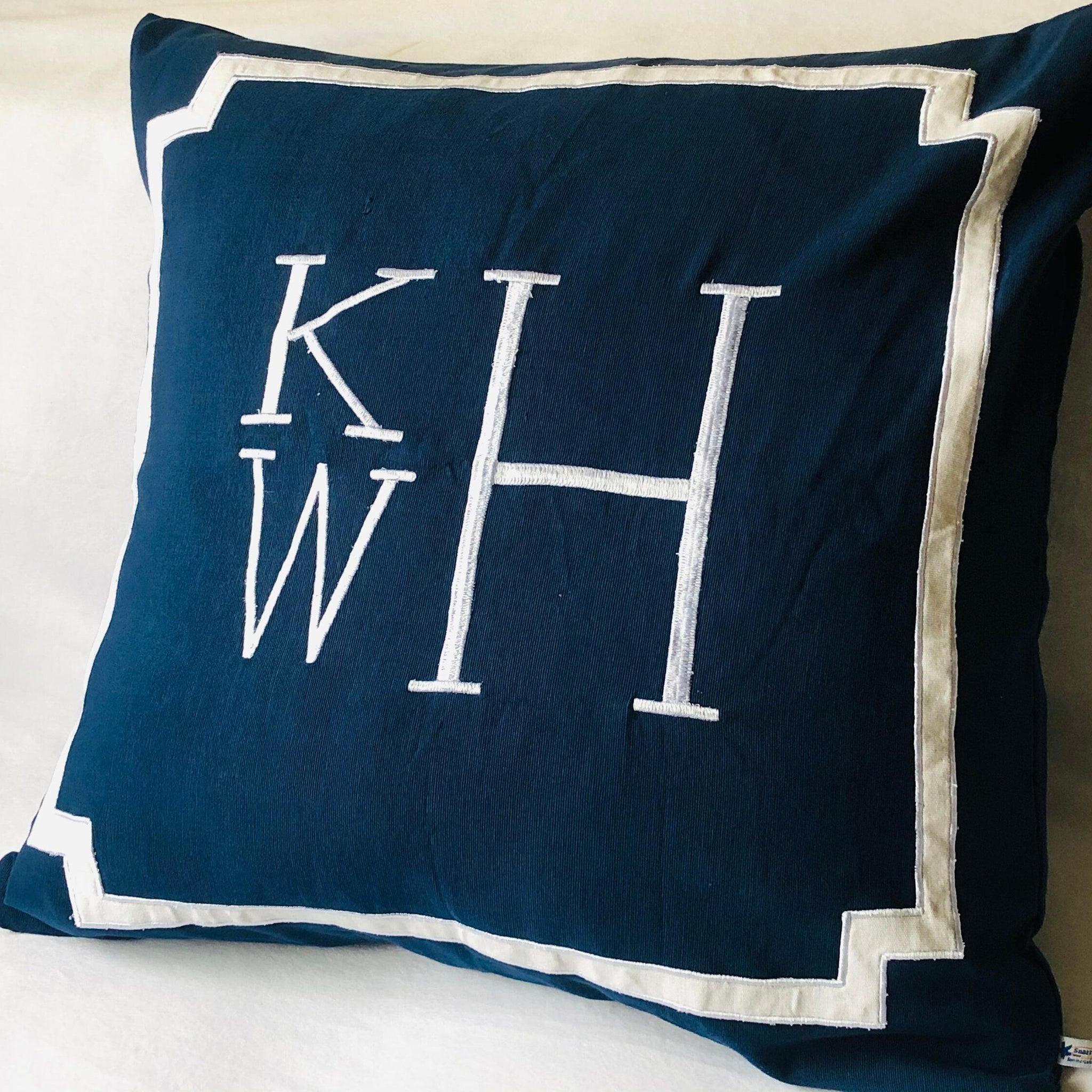 Blue Monogram Throw Pillow Covers, Blue Accent Sofa  Pillows by Snazzy Living