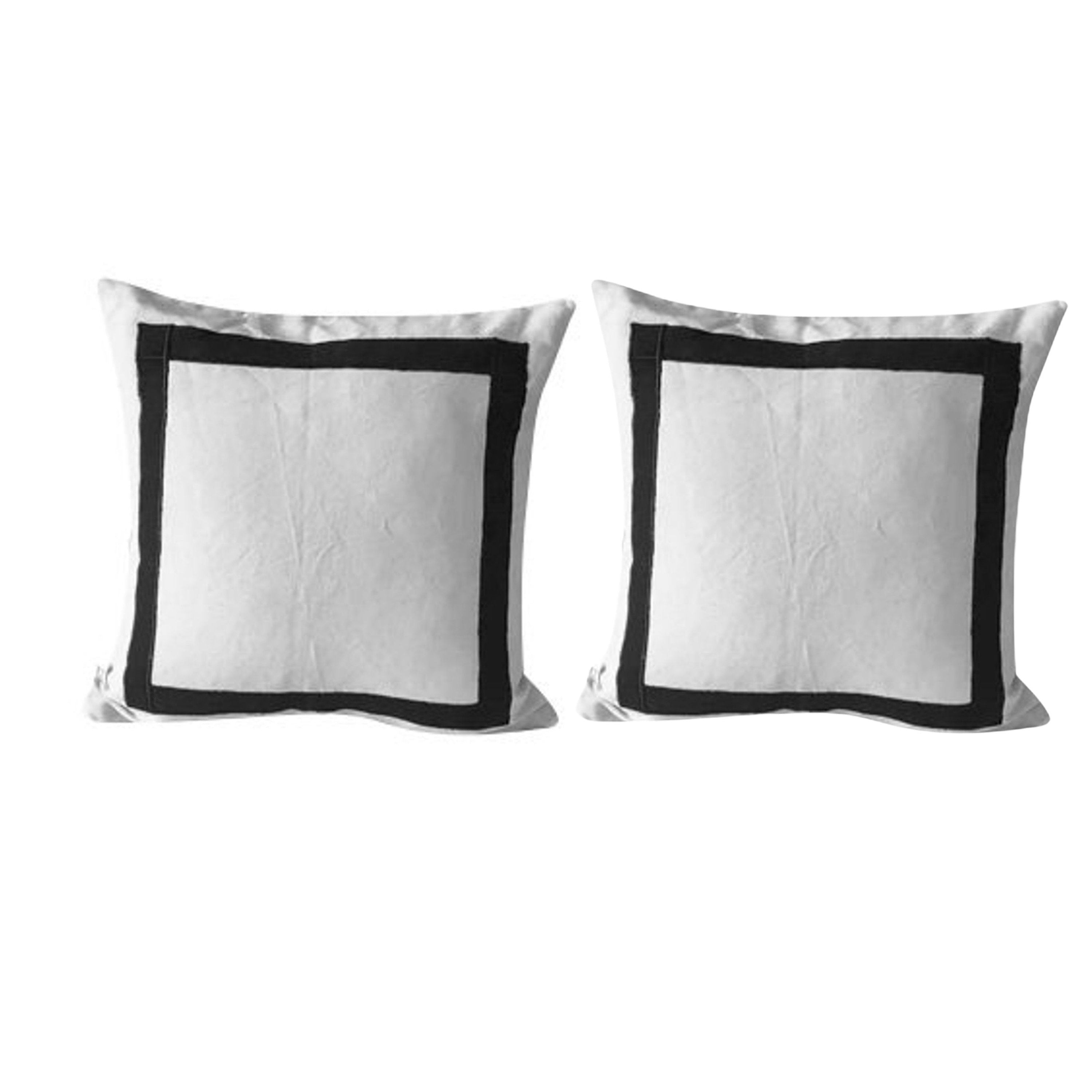 White Black Designer Shams, Trim Cotton Cushion Covers