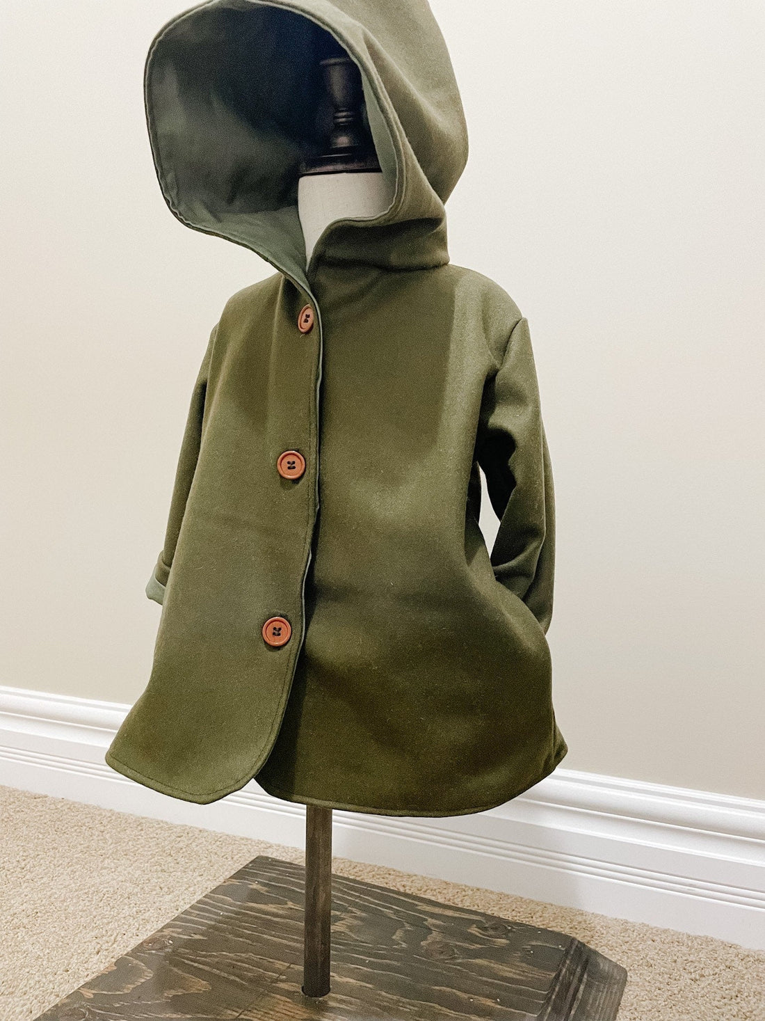 Hunter Green Kid's Coat with Hoodie for Girls or Boys
