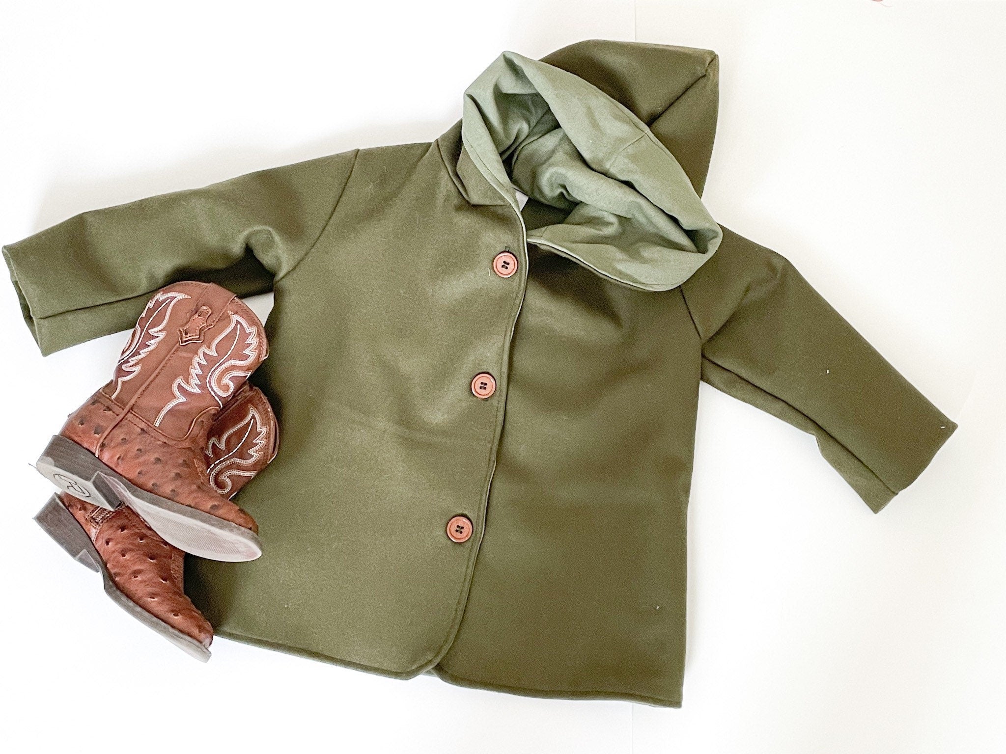 Hunter Green Kid's Coat with Hoodie for Girls or Boys