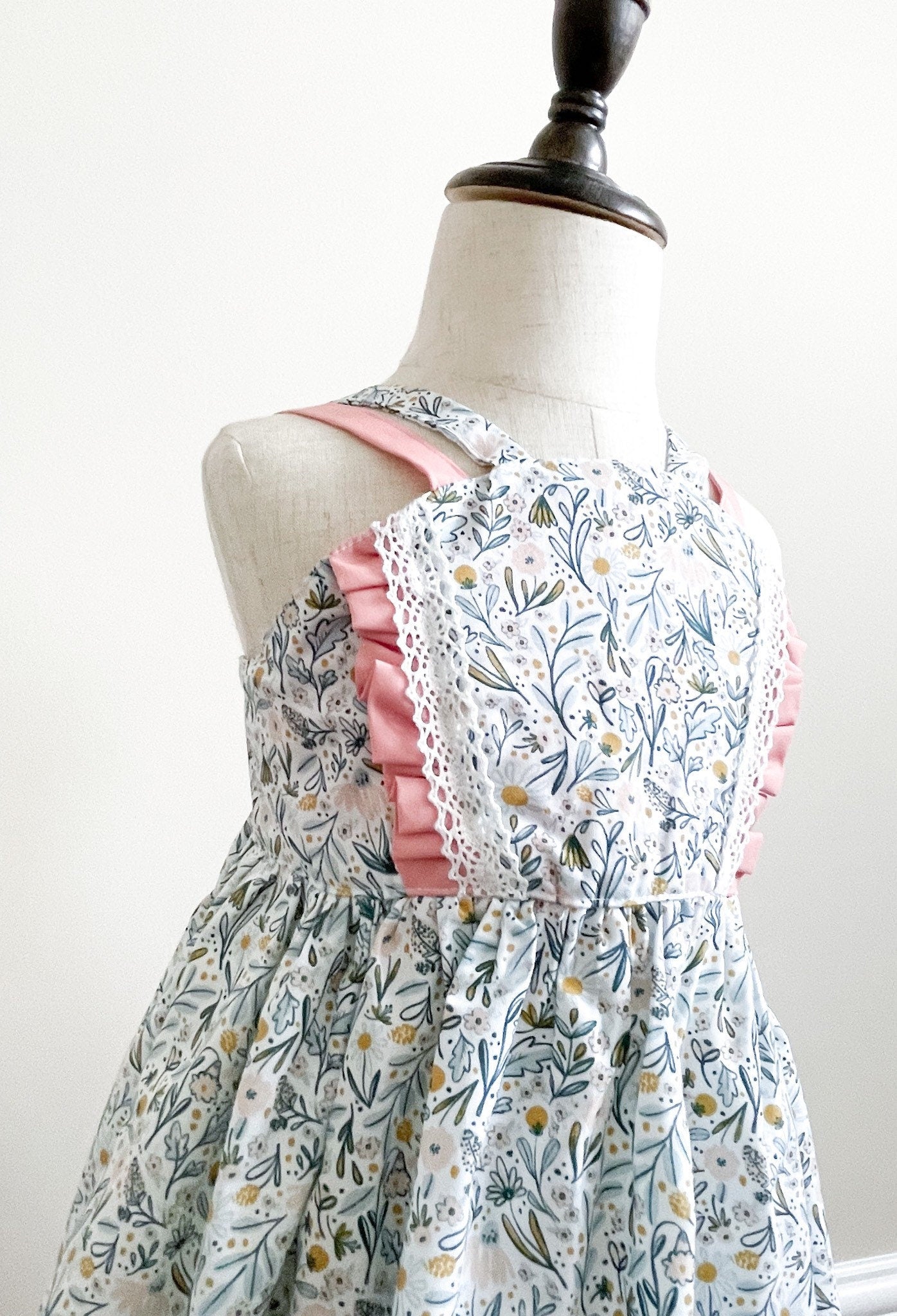 Custom Made Spring Easter Girls Floral Pink Sun Dress. Made in Canada by Oakley Rae Handmade