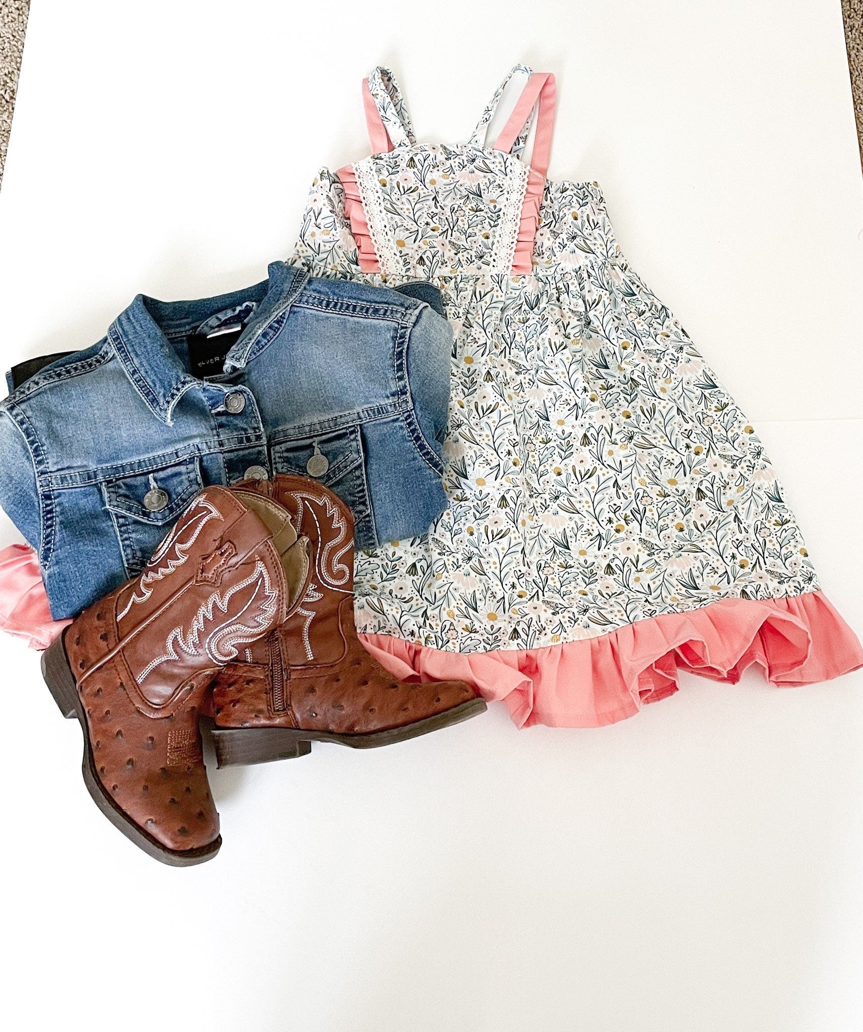 Custom Made Spring Easter Girls Floral Pink Sun Dress. Made in Canada by Oakley Rae Handmade