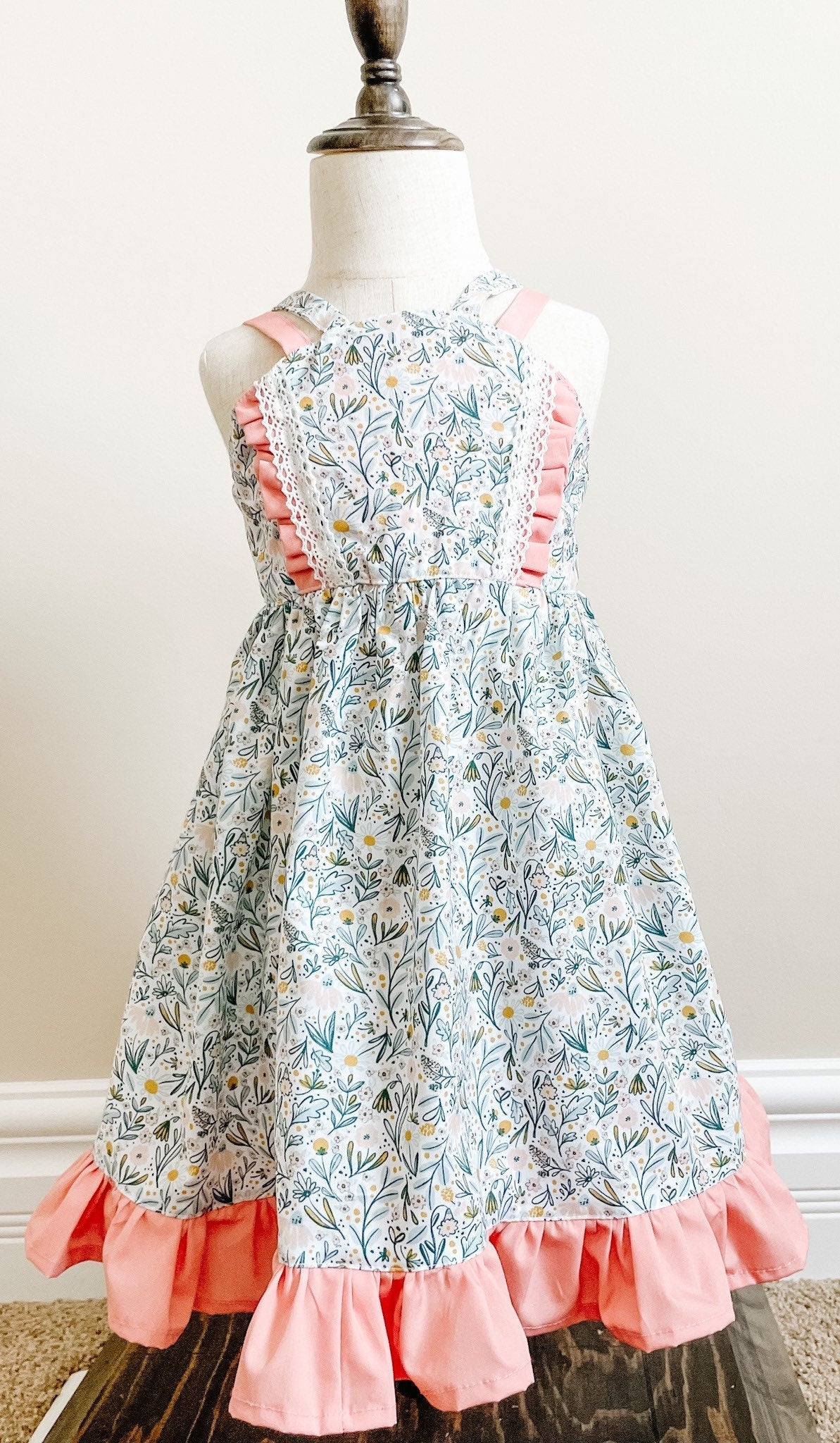 Custom Made Spring Easter Girls Floral Pink Sun Dress. Made in Canada by Oakley Rae Handmade