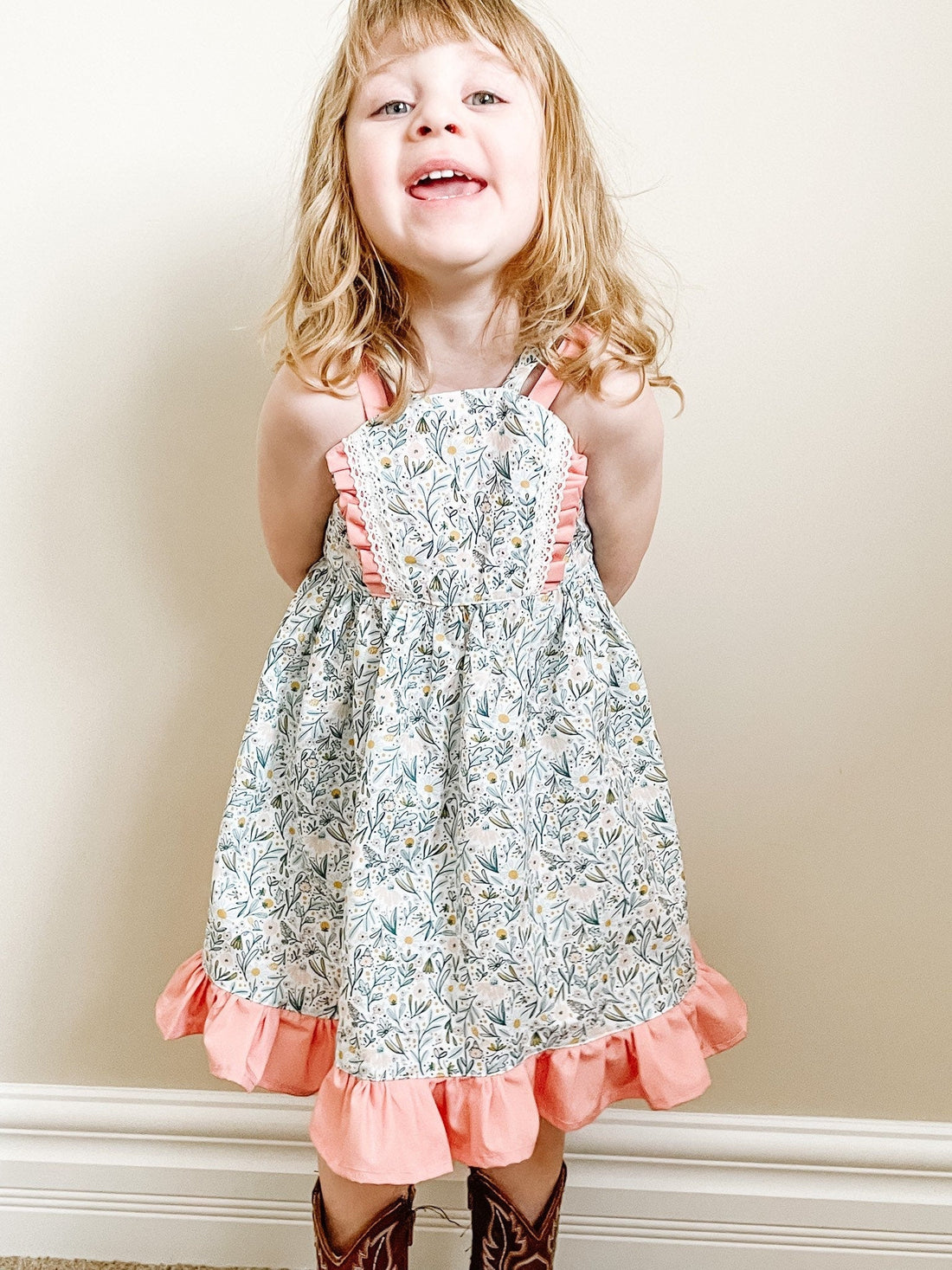 Custom Made Spring Easter Girls Floral Pink Sun Dress. Made in Canada by Oakley Rae Handmade