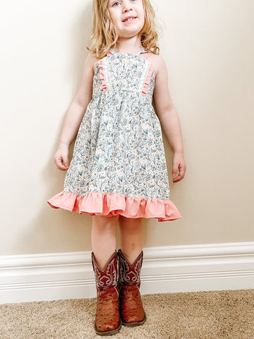 Custom Made Spring Easter Girls Floral Pink Sun Dress. Made in Canada by Oakley Rae Handmade