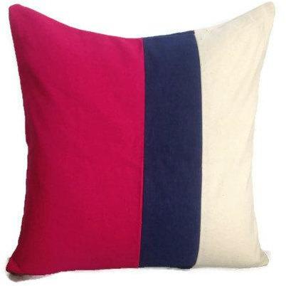 Three Tone Pink, Navy Blue and Cream Colorblock Throw Pillows