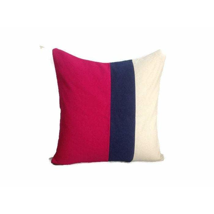 Three Tone Pink, Navy Blue and Cream Colorblock Throw Pillows