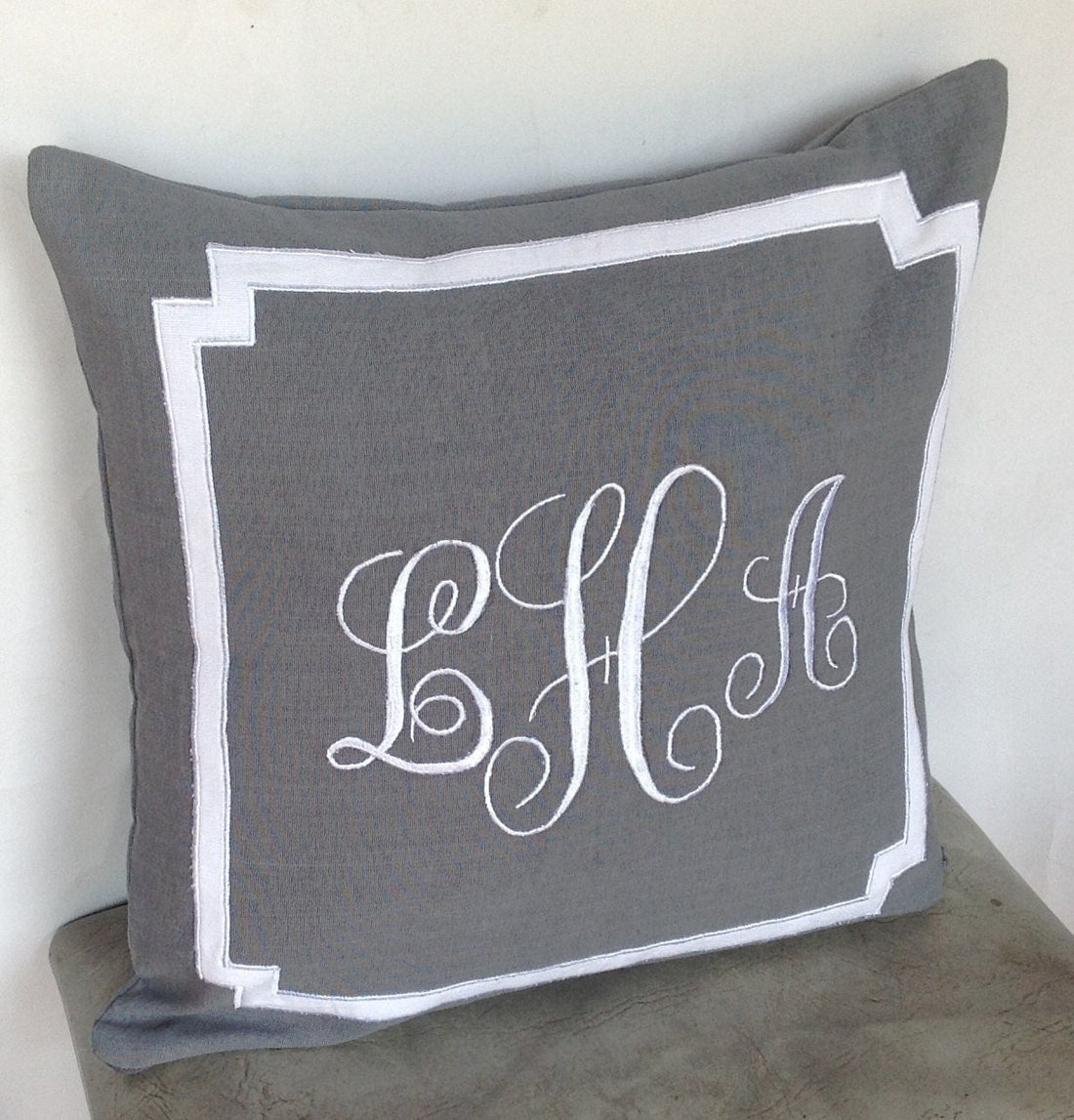 Monogrammed Gray Pillows, 18x18 inches Decorative Pillow cover