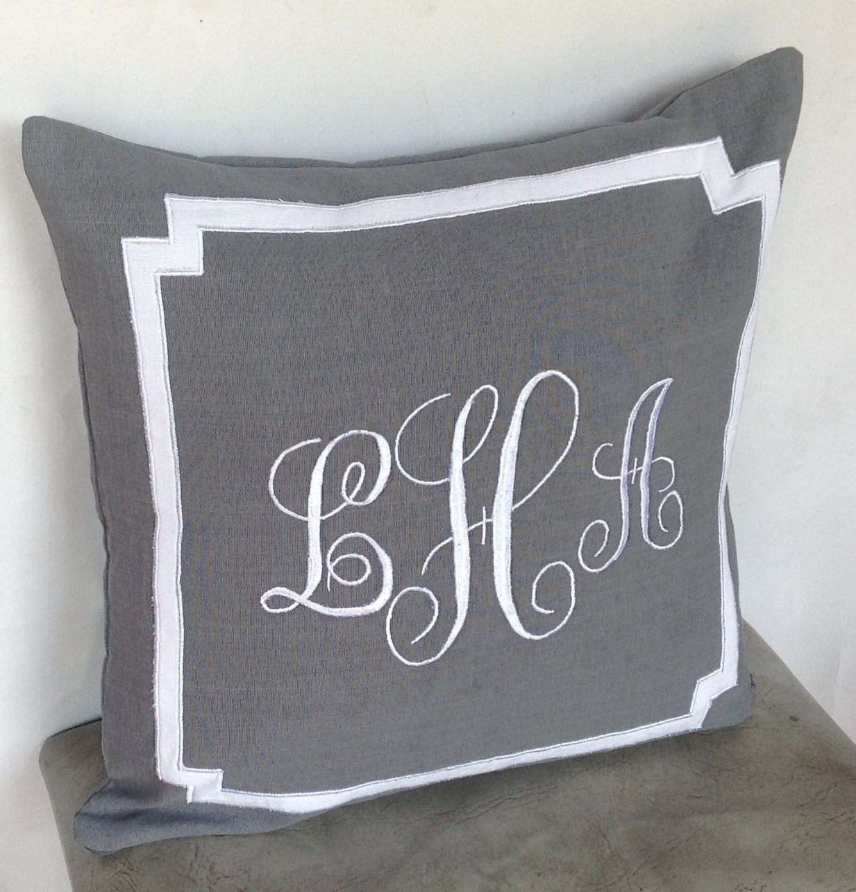 Monogrammed Gray Pillows, 18x18 inches Decorative Pillow cover
