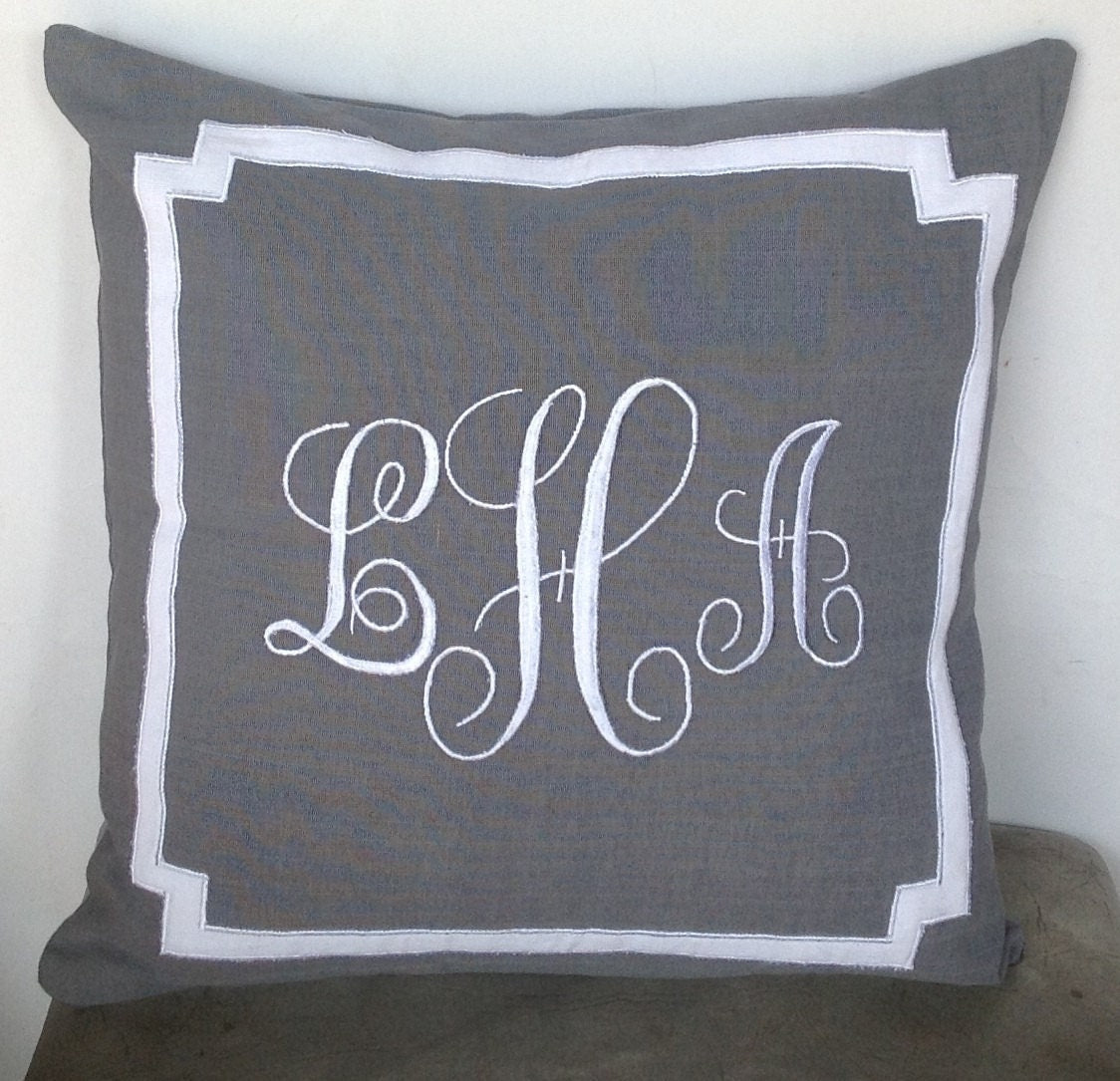 Monogrammed Gray Pillows, 18x18 inches Decorative Pillow cover