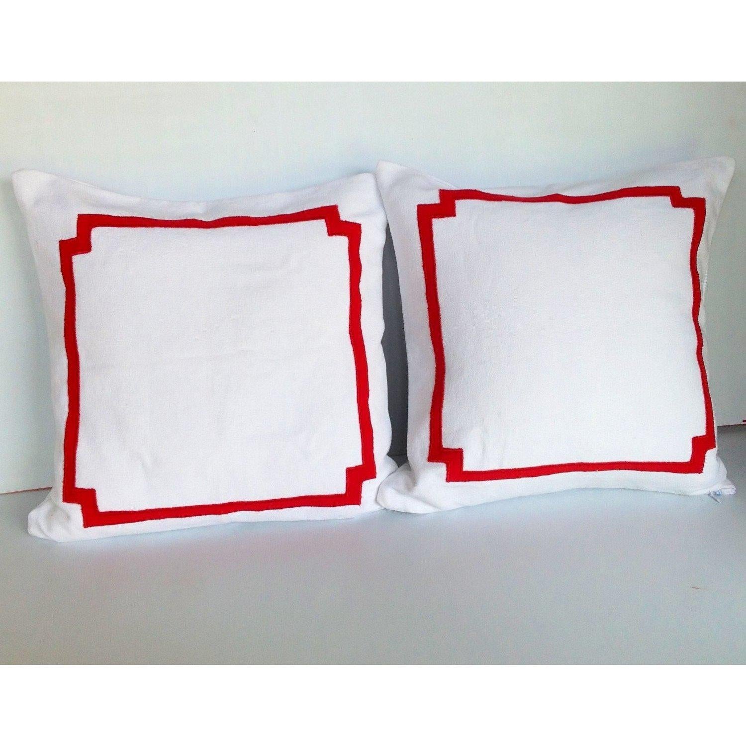 White Red Trim Pillows, Decorative Pillows for Bedroom
