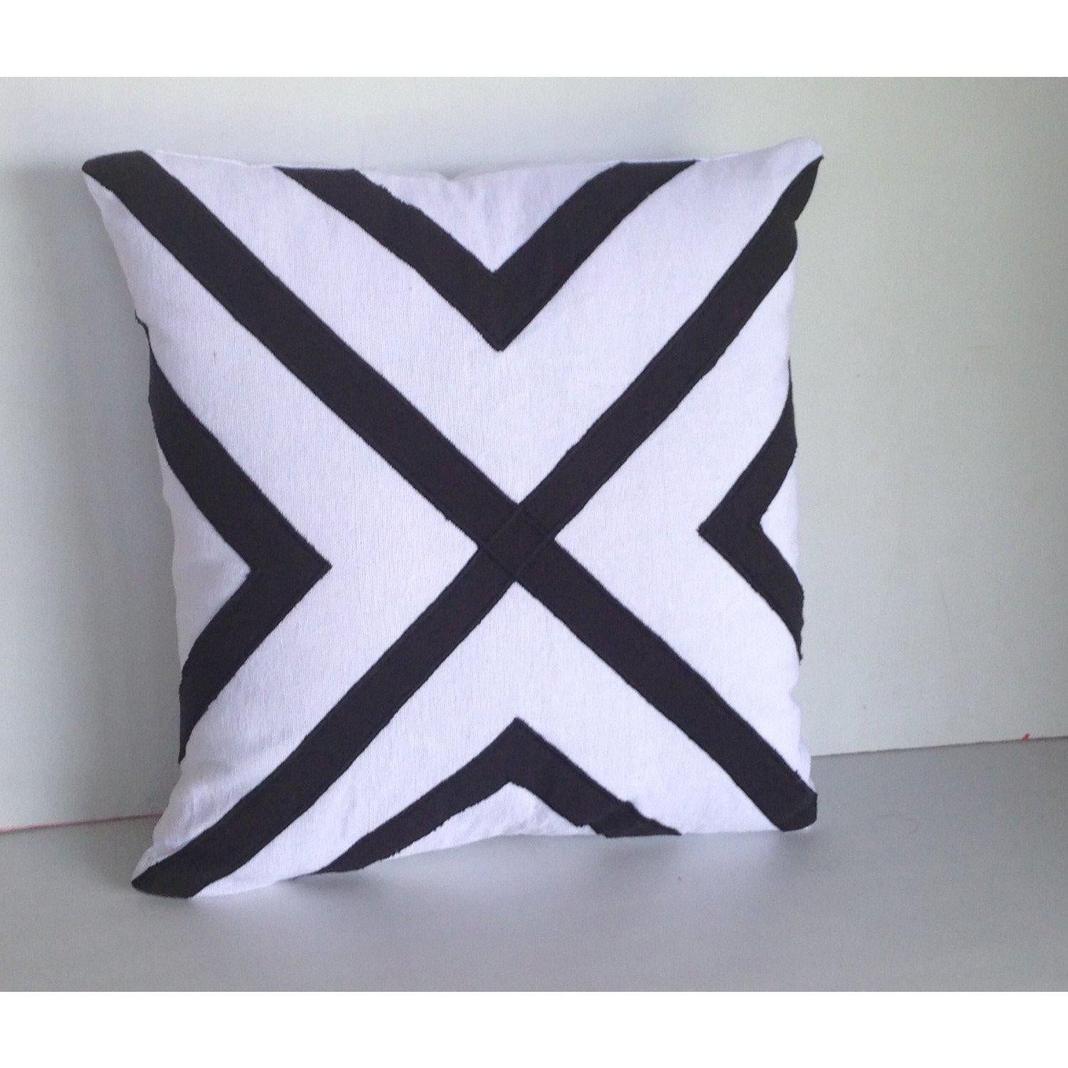 White Unique Pillows, White Black Embroidered Pillows