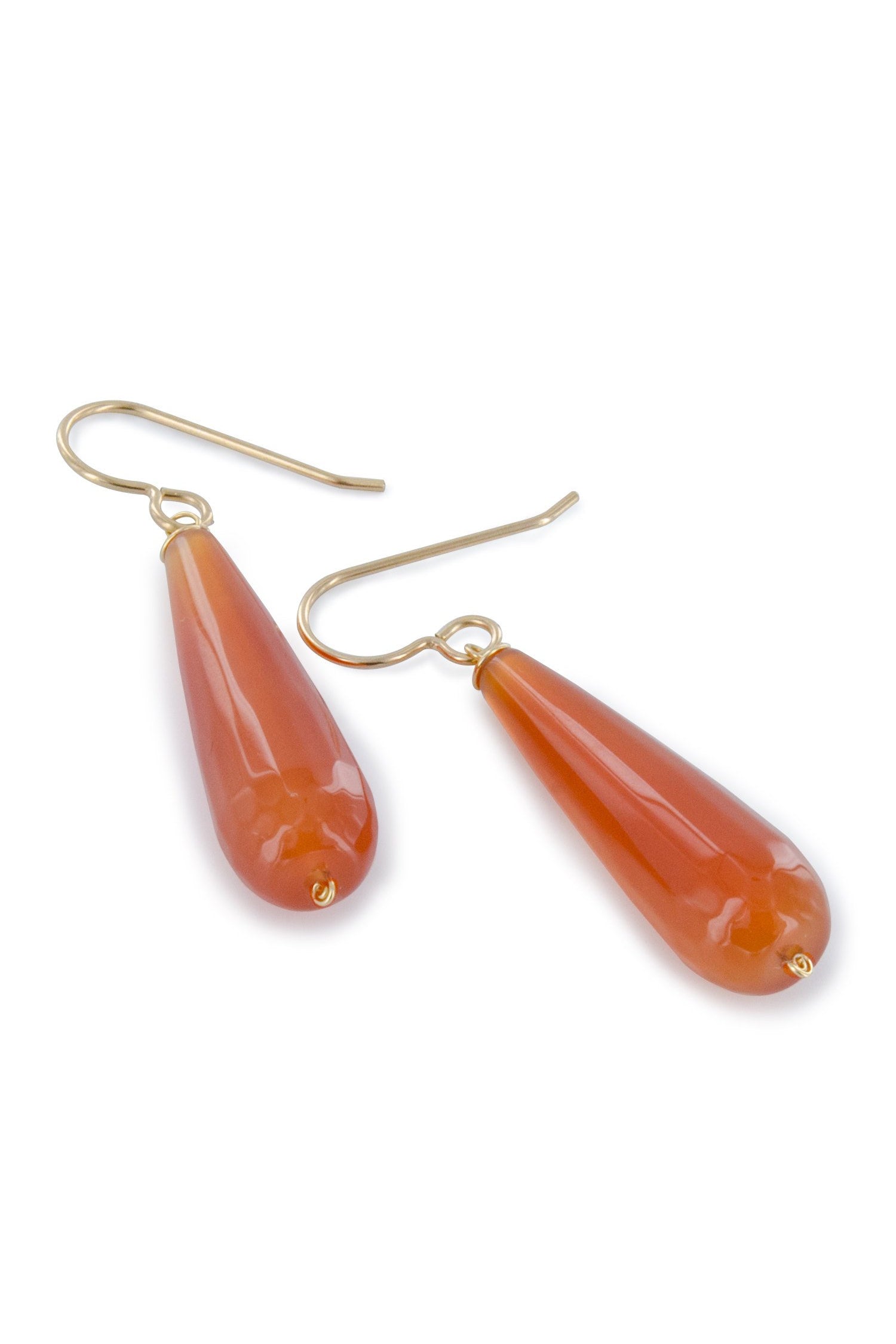 Orange Agate Long Briolette Gemstone Gold Dangle Earrings
