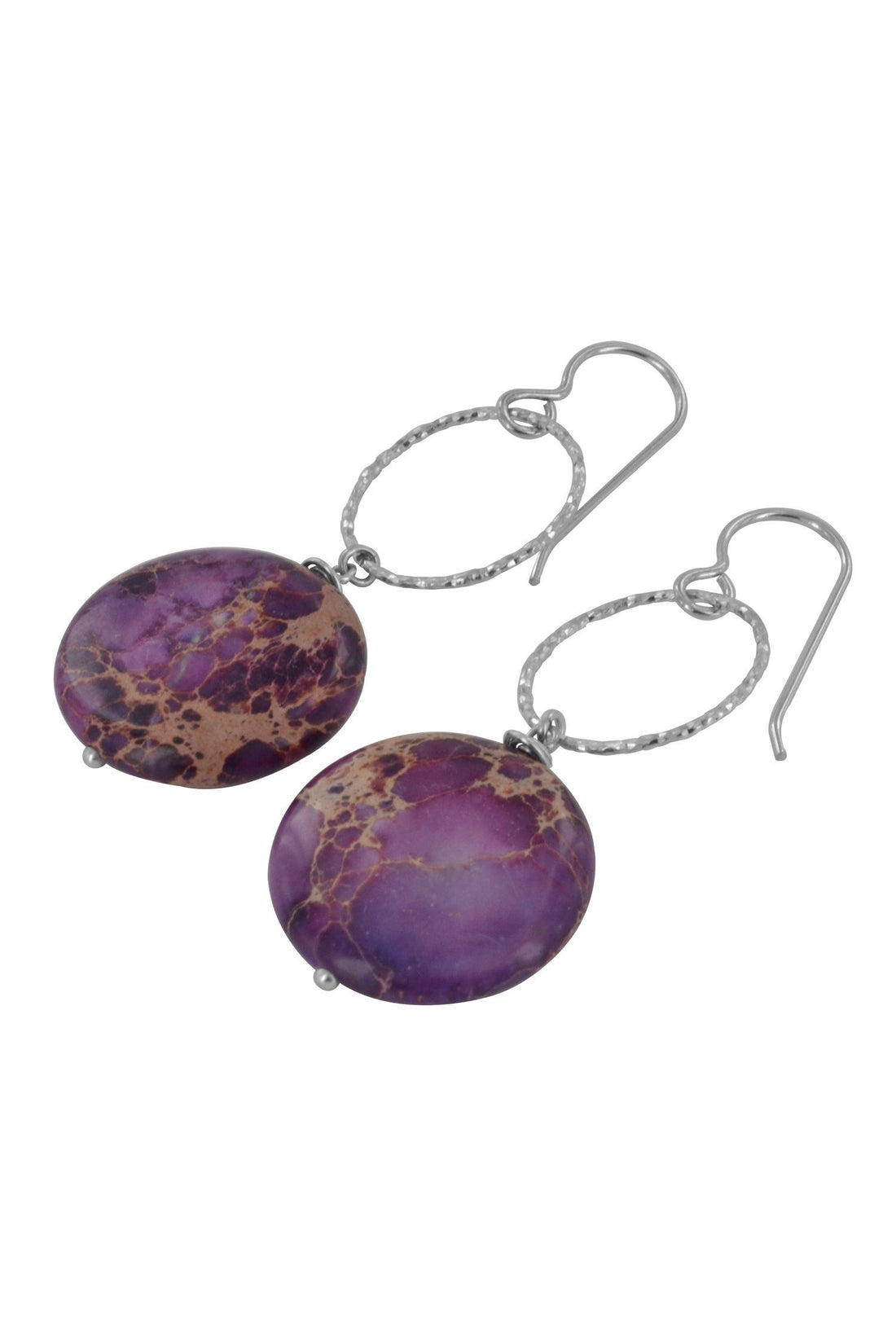 Purpla Jasper Round Gemstone Long Earrings