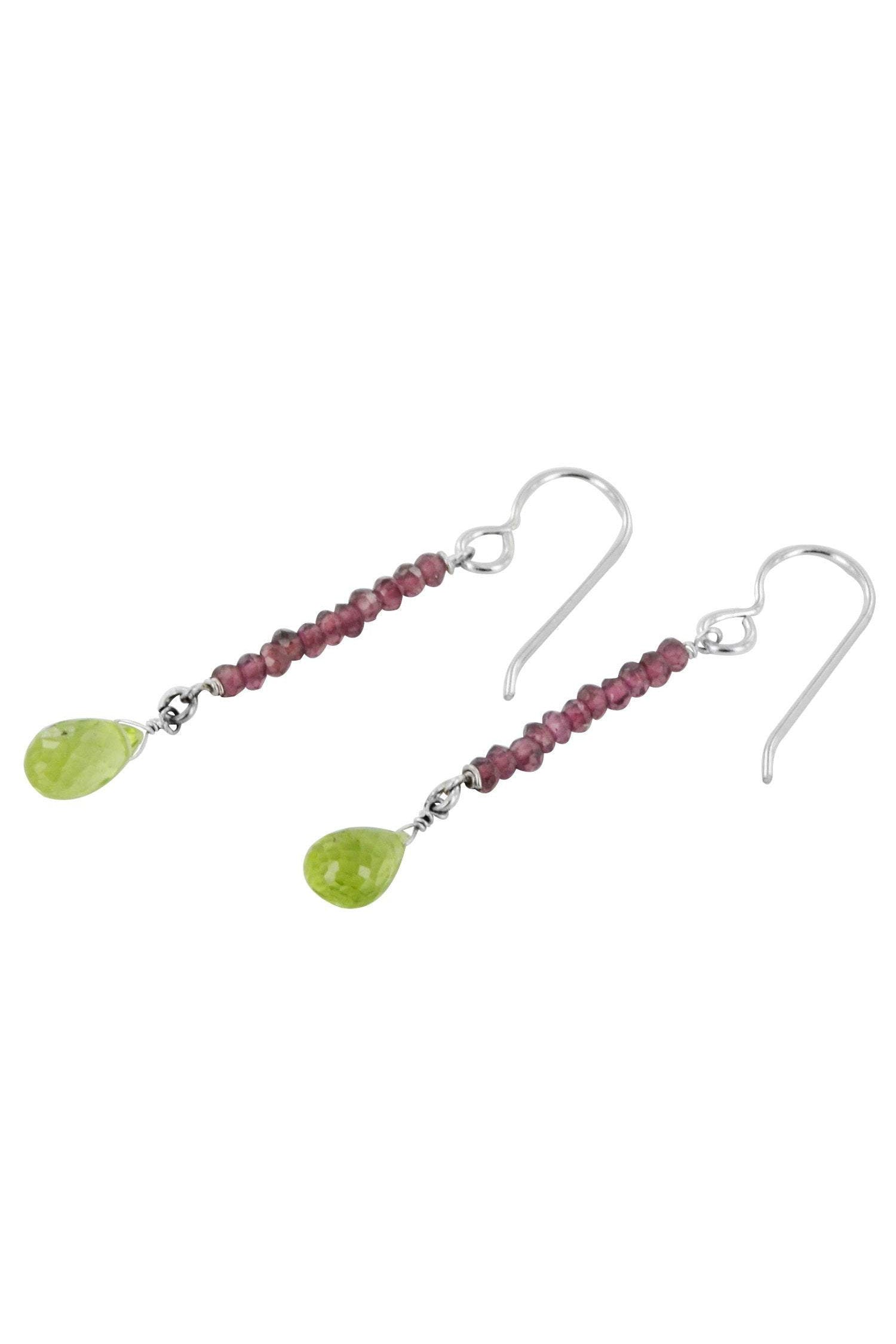 Peridot, Garnet, Green and Red Birthstone Earrings
