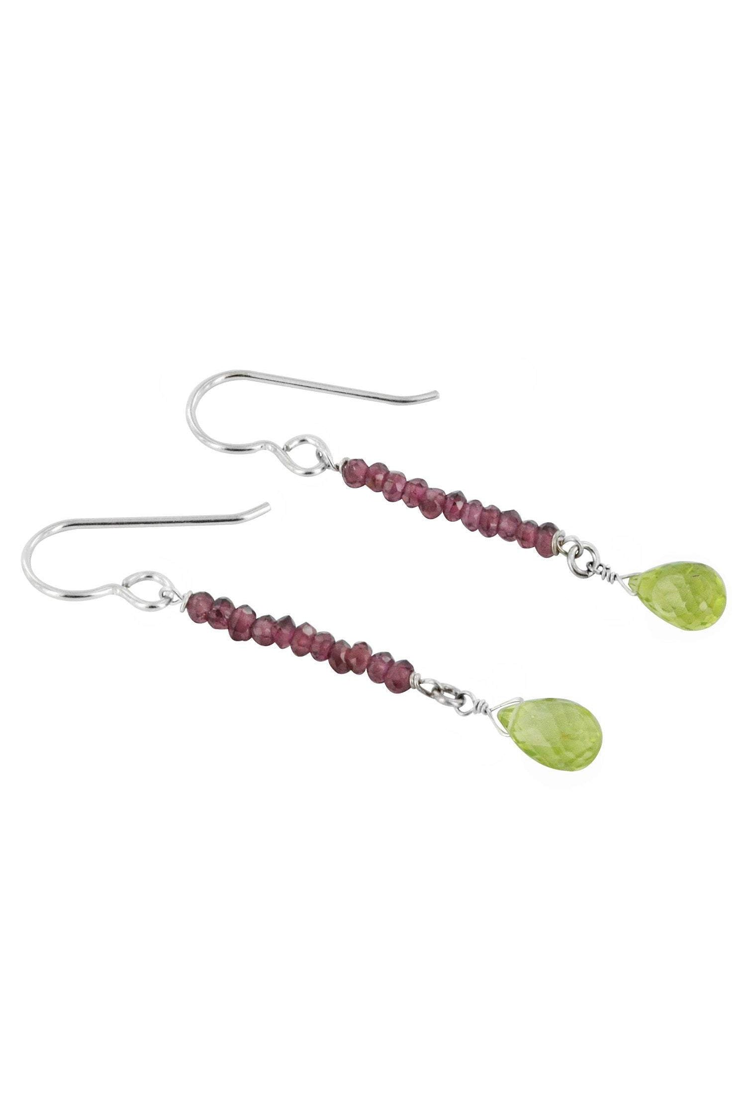 Peridot, Garnet, Green and Red Birthstone Earrings