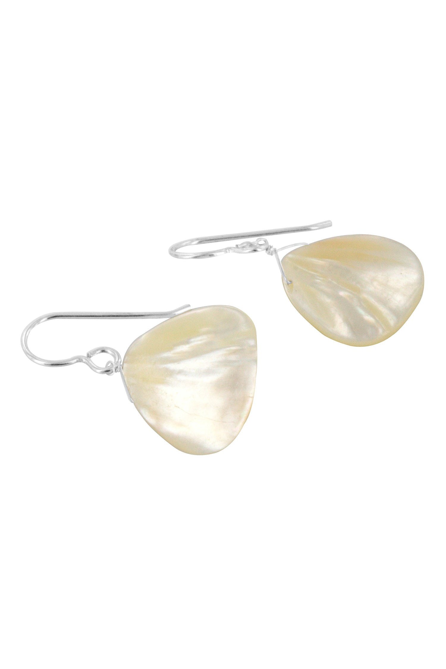 White Shell Pearl Pear 20MM Dangle Silver Earrings