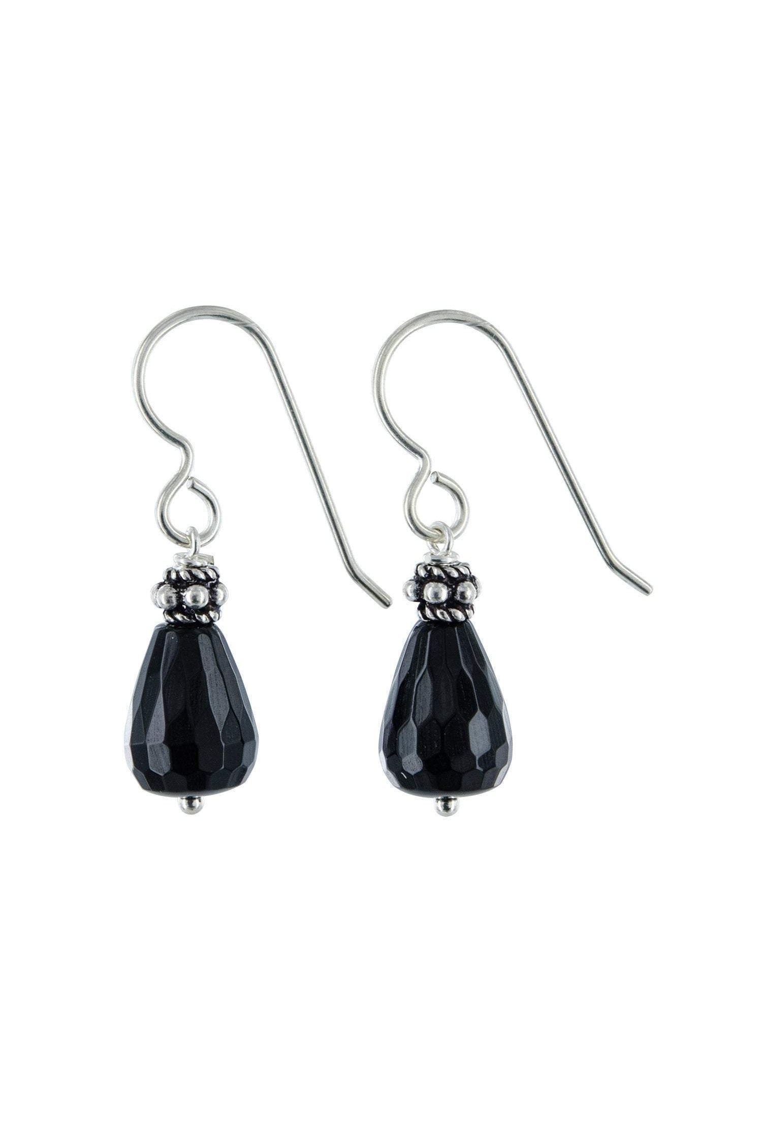 Dainty Black Onyx Gemstone Drop Earrings
