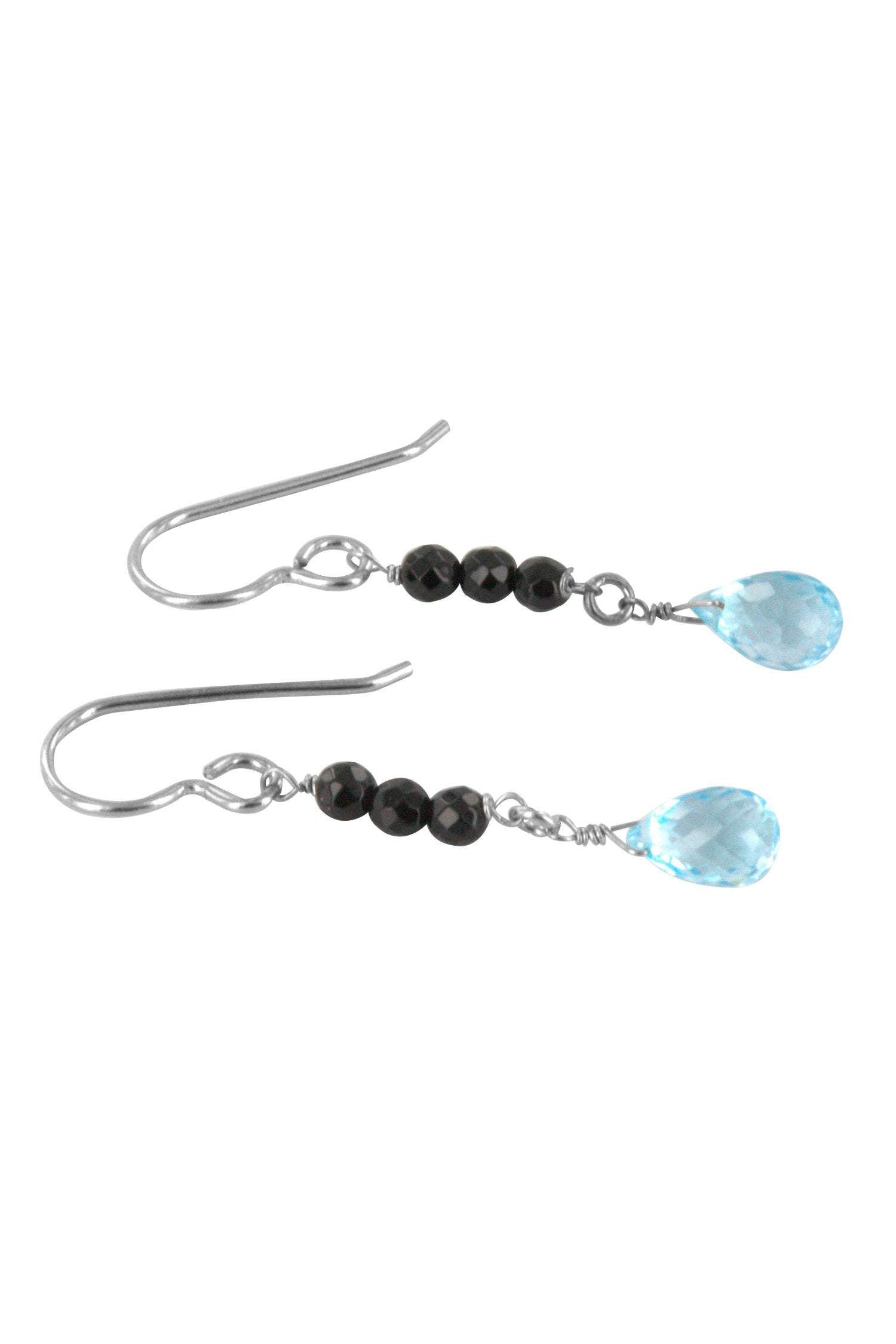 Blue Topaz, Black Onyx Dangle Earrings