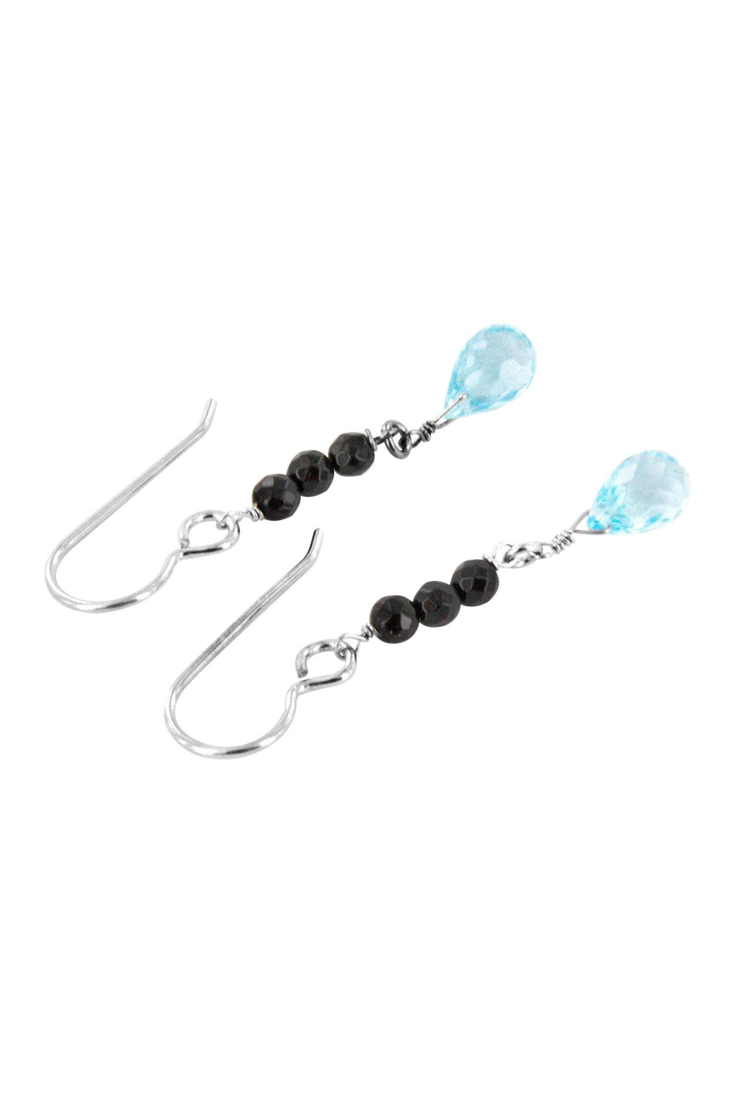 Blue Topaz, Black Onyx Dangle Earrings