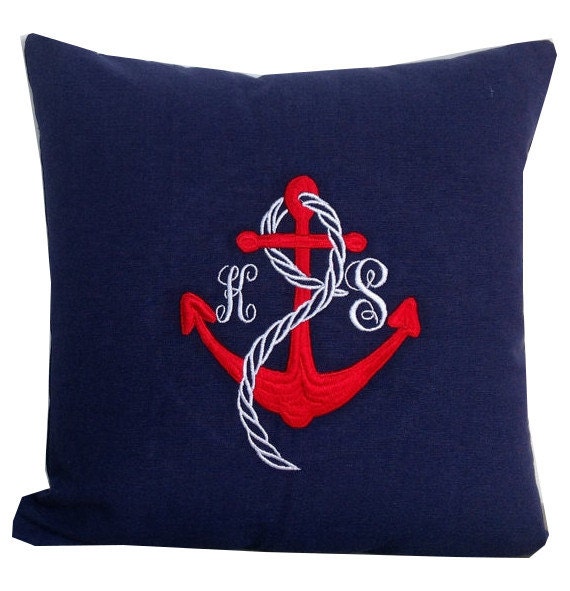 Beach Home Decor, Nautical Monogram Pillows