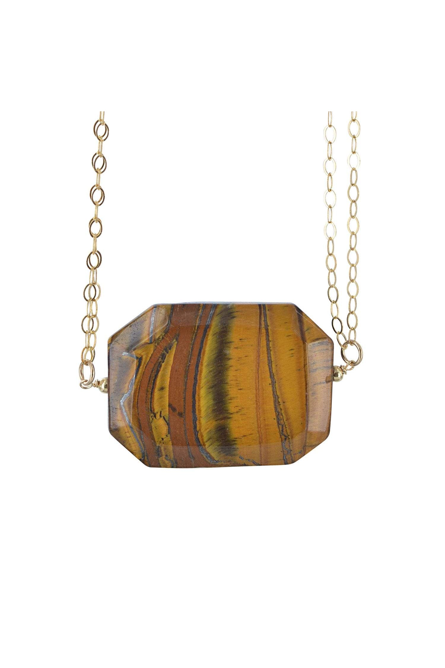 Oval Tigers Eye Brown Gemstone Gold Necklace