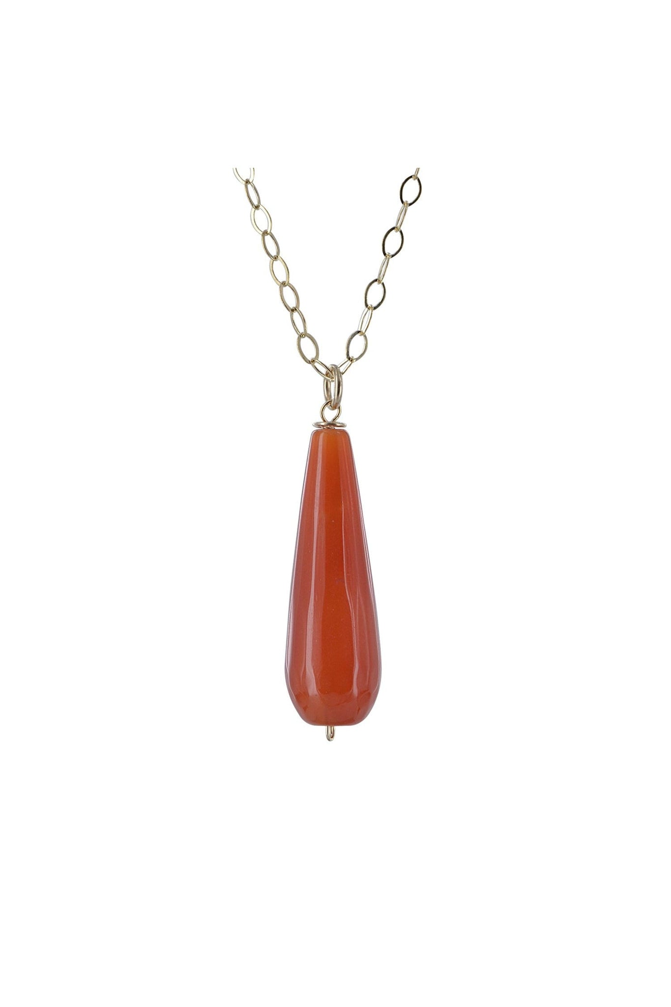 Orange Agate Briolette Gemstone Gold Necklace