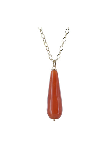 Orange Agate Briolette Gemstone Gold Necklace