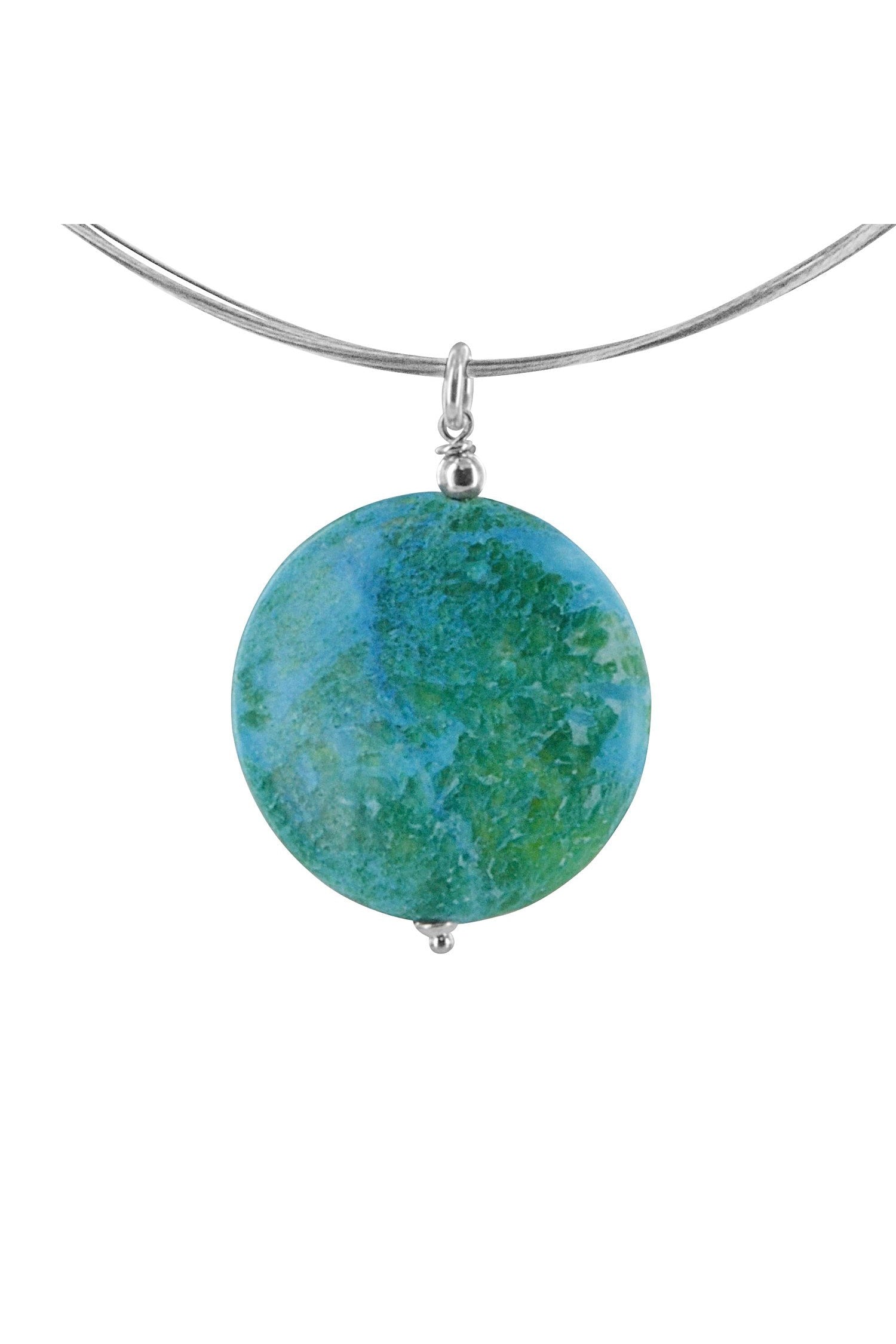 Blue Green Jasper Gemstone Dangle Round Earrings